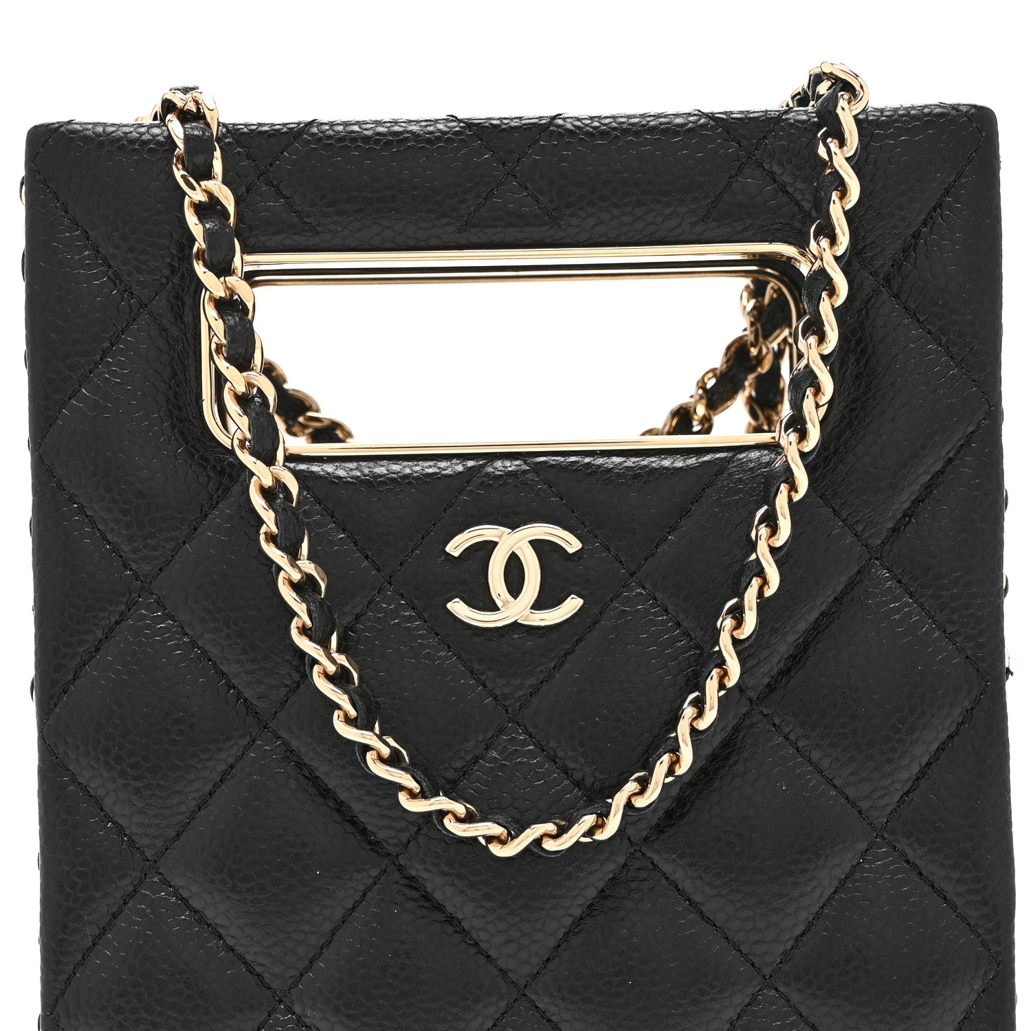 Caviar Quilted Evening Box Bag Black