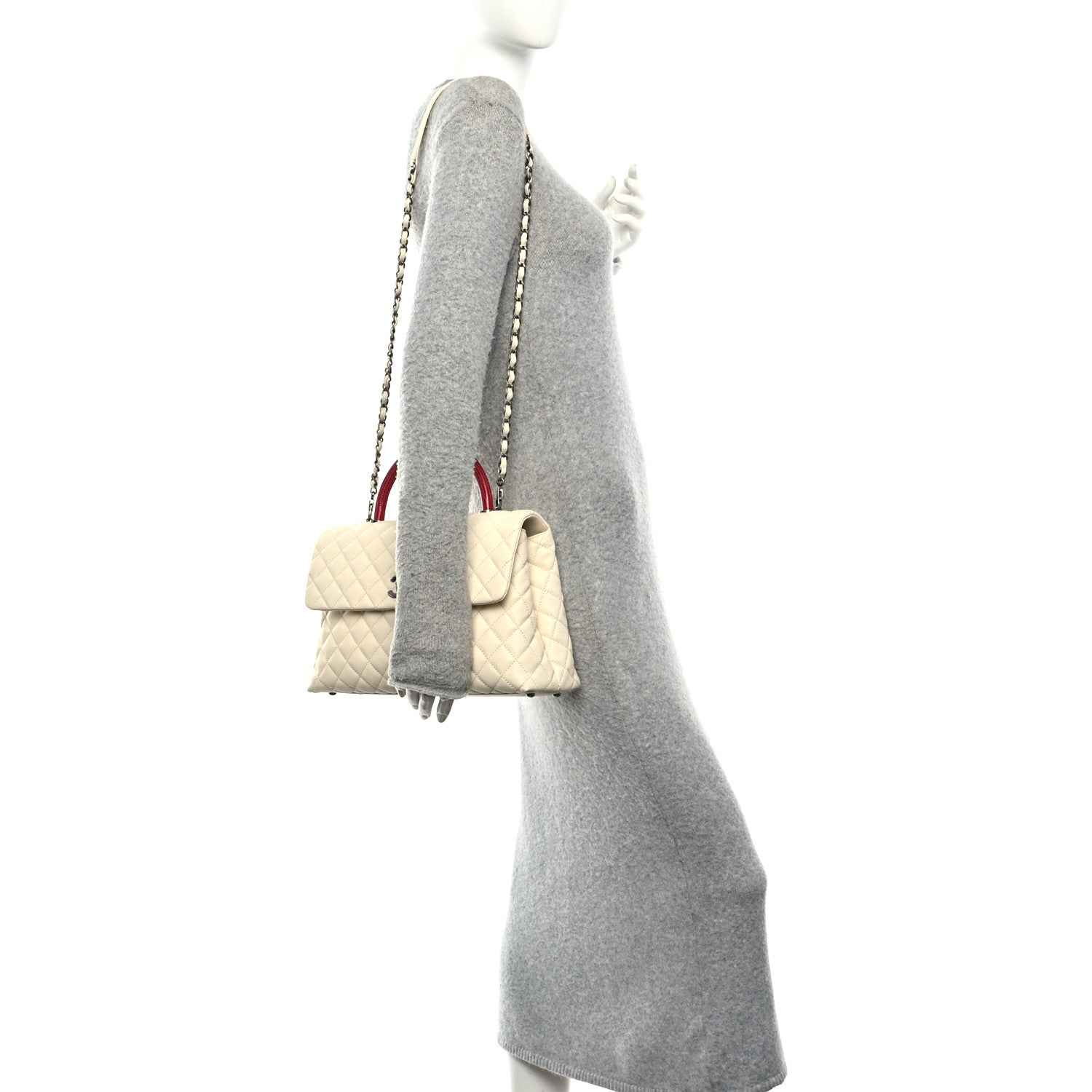 Caviar Lizard Quilted Medium Coco Handle Flap White