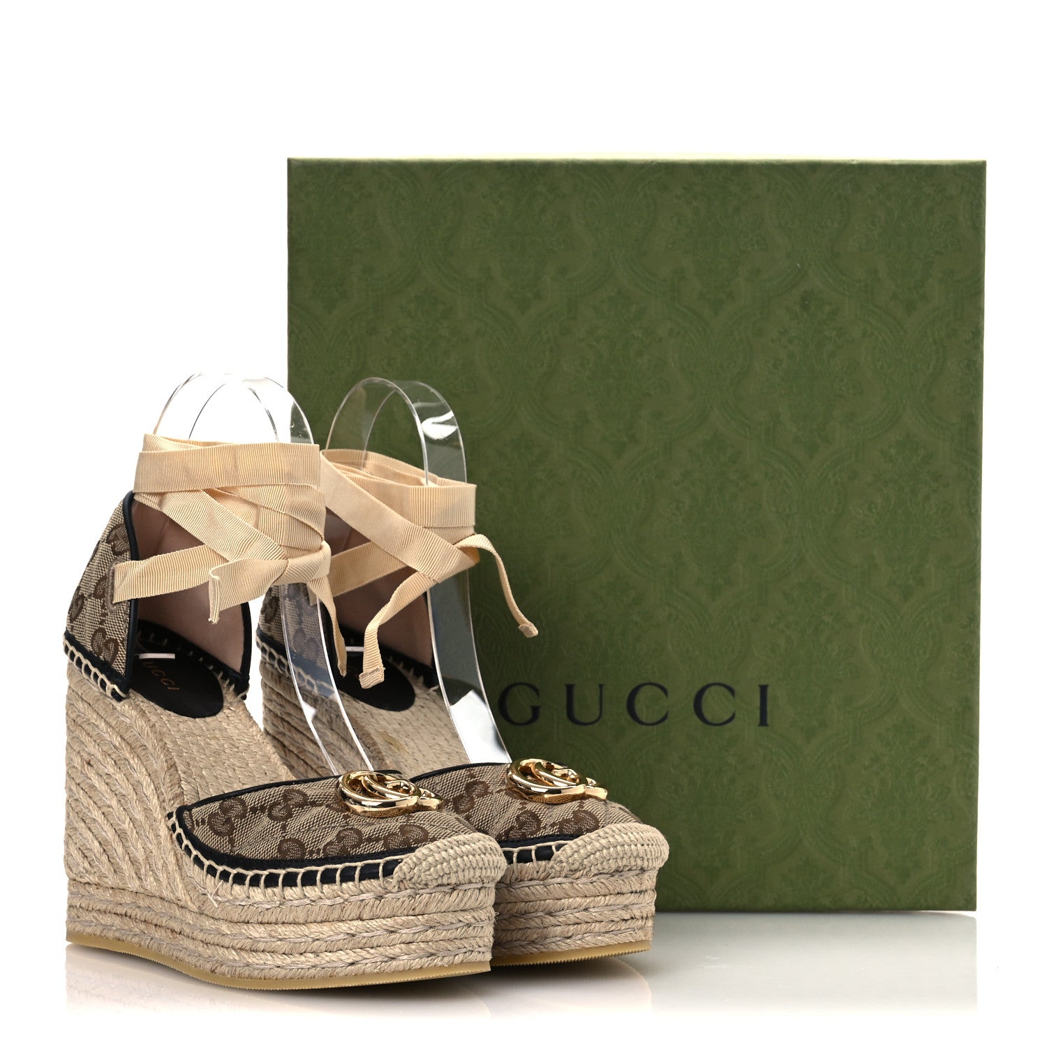 Monogram Matelasse GG Marmont Ankle Wrap Platform 35/120mm Espadrille Wedges 35 Beige Ebony Black Sand Storm