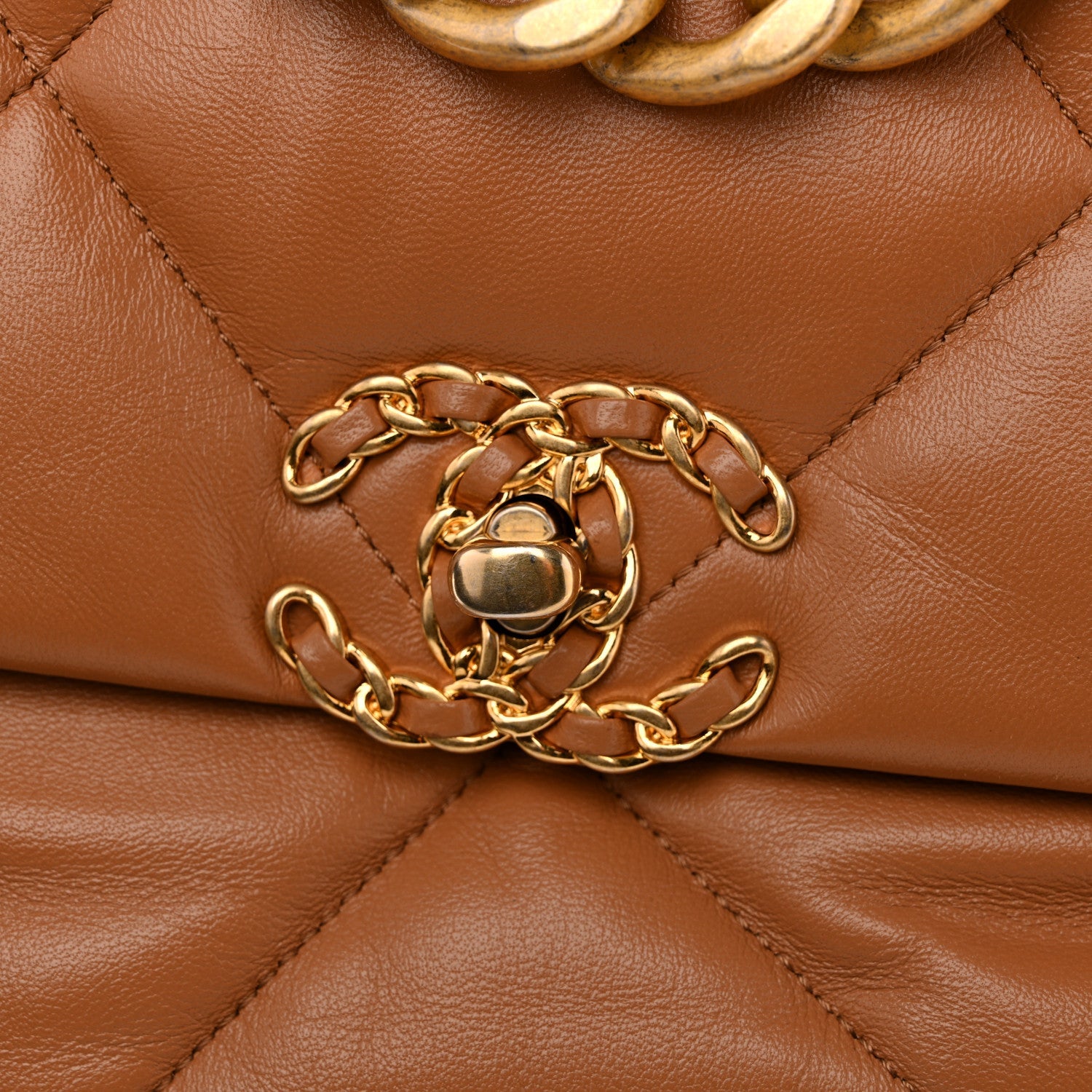Lambskin Quilted Large Chanel 19 Flap Brown