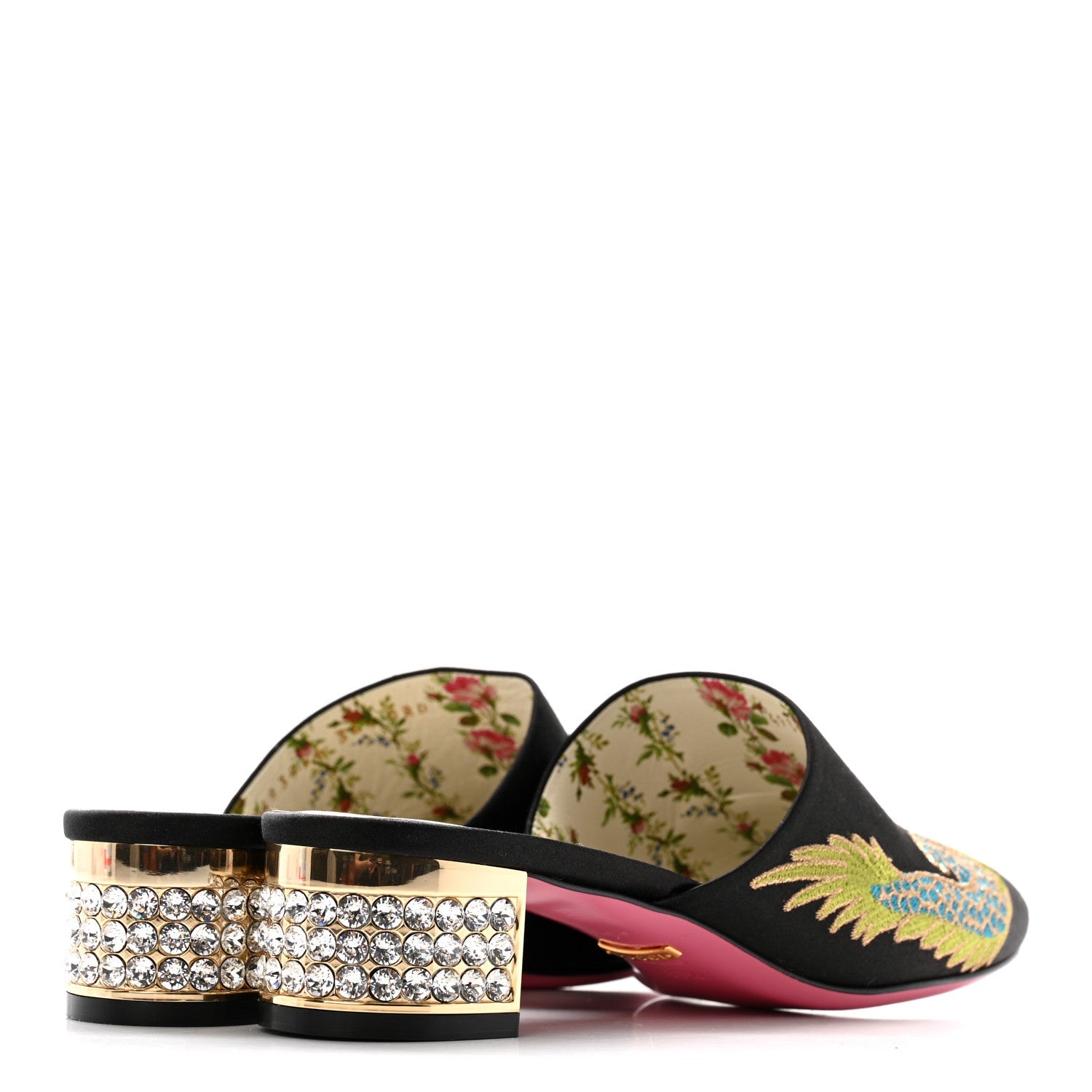 Satin Dragon Embroidered Candy Mules 36.5 Black
