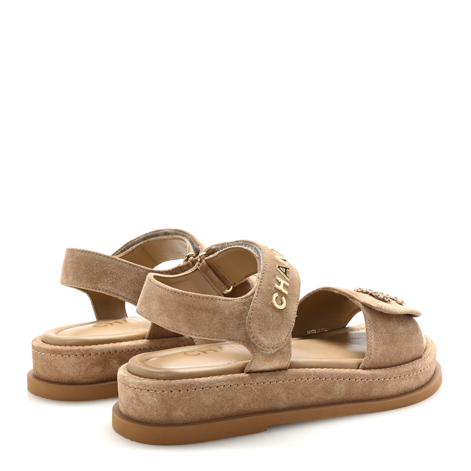 Suede Calfskin Velcro Dad Sandals 36 Beige