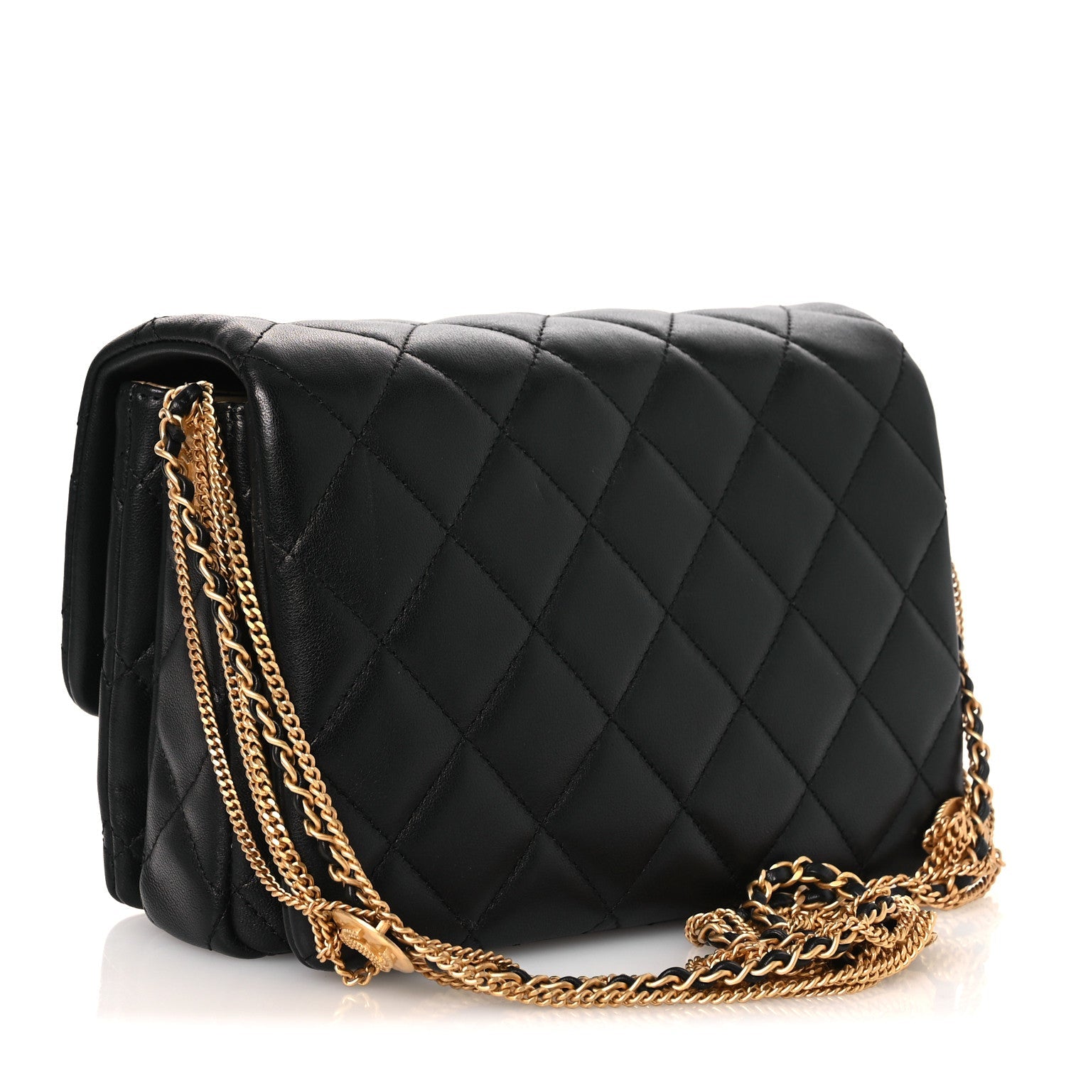 Lambskin Quilted Mini Medallion Multi Chain Flap Black