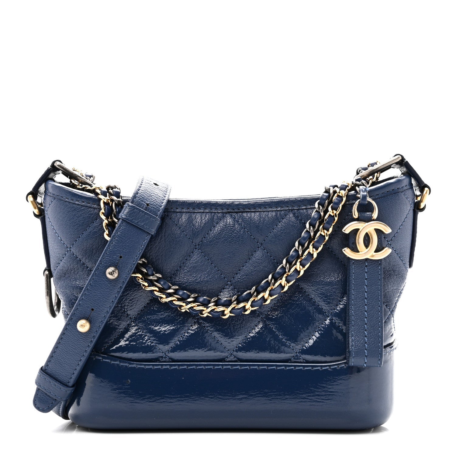 Patent Goatskin Quilted Small Gabrielle Hobo Blue