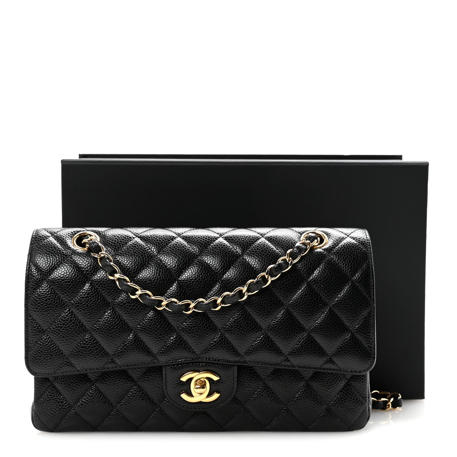 Caviar Quilted Medium Double Flap Black