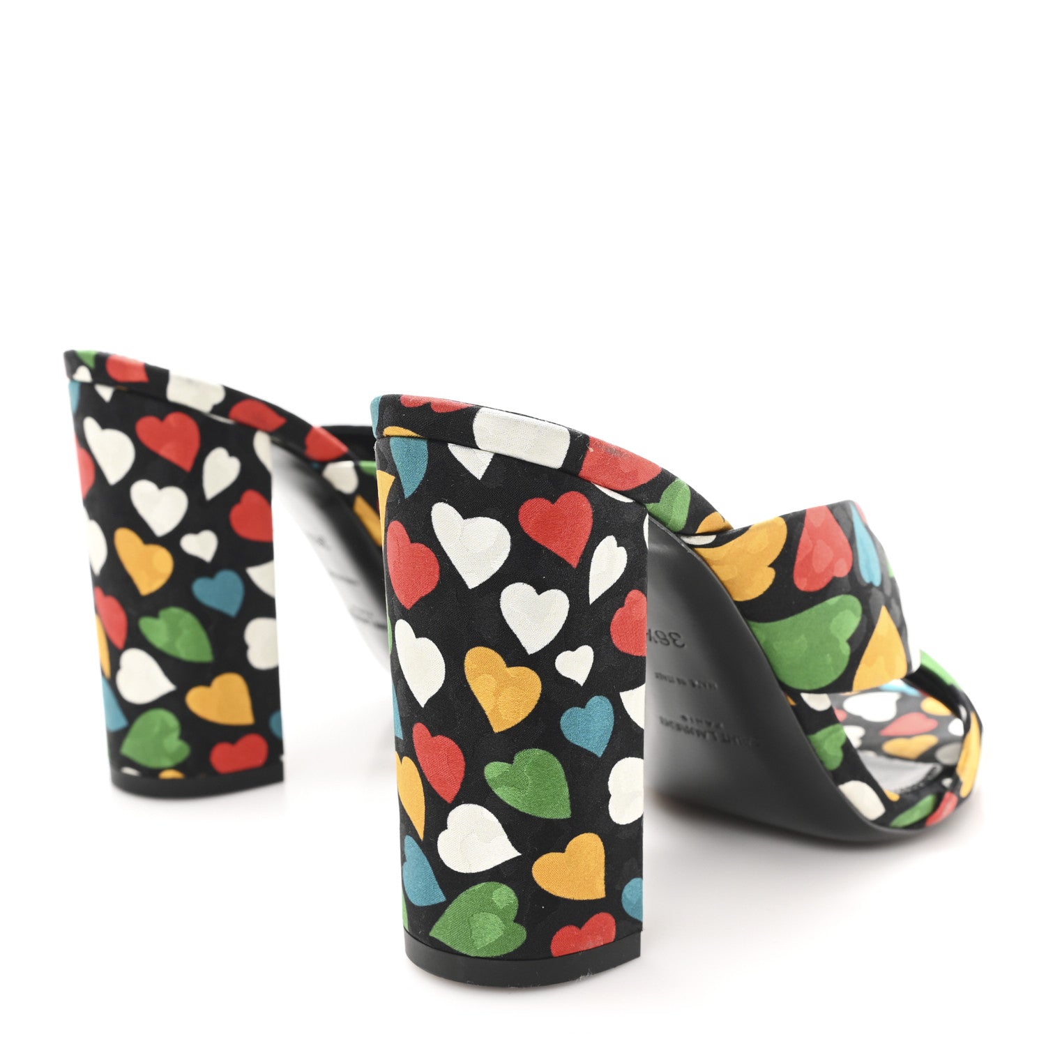 Satin Heart Bianca Knotted Mule Sandals 36.5 Black Multicolor