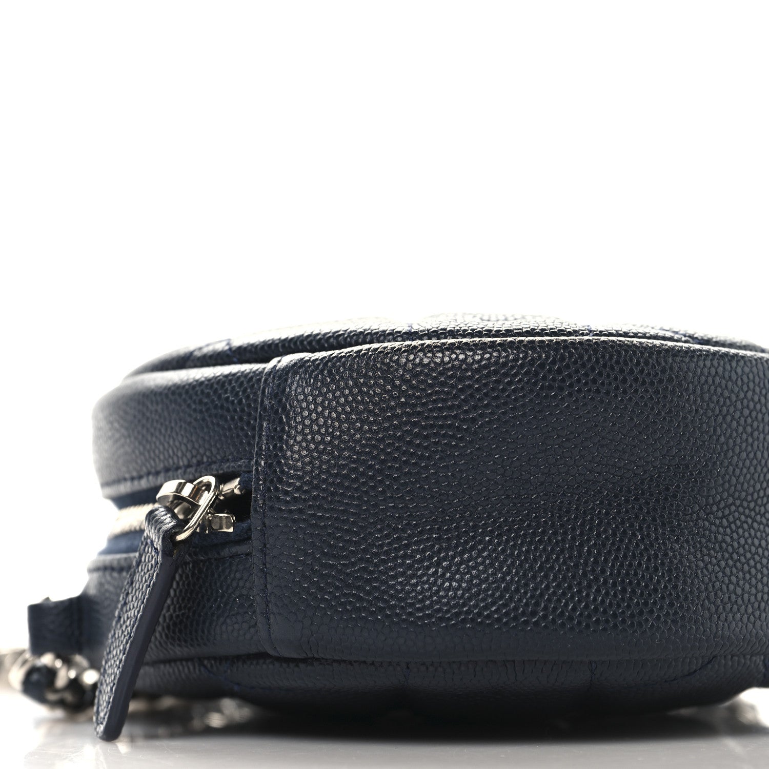 Caviar Quilted Round Clutch With Chain Navy
