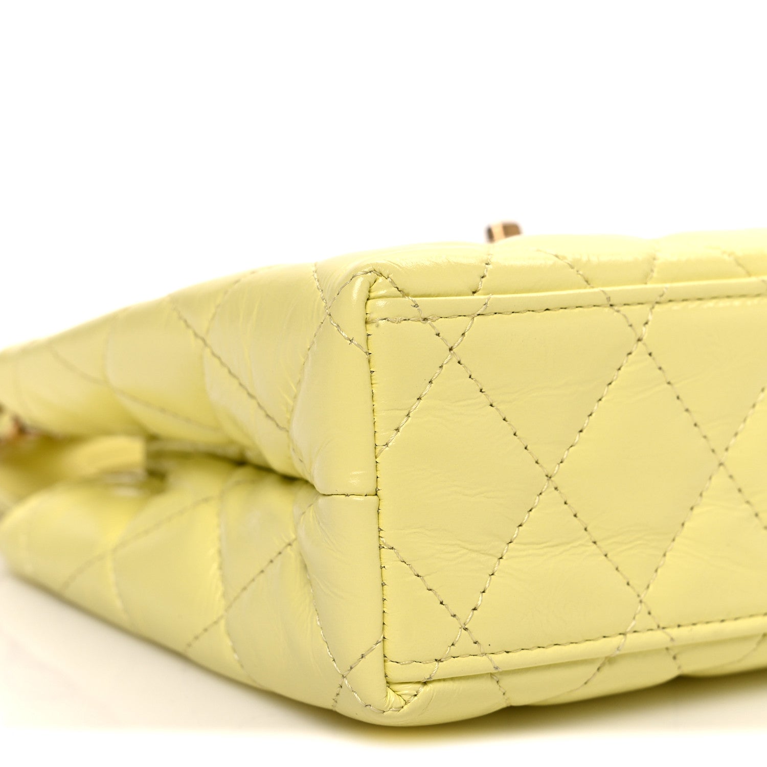Shiny Aged Calfskin Quilted Nano Kelly Shopper Light Yellow
