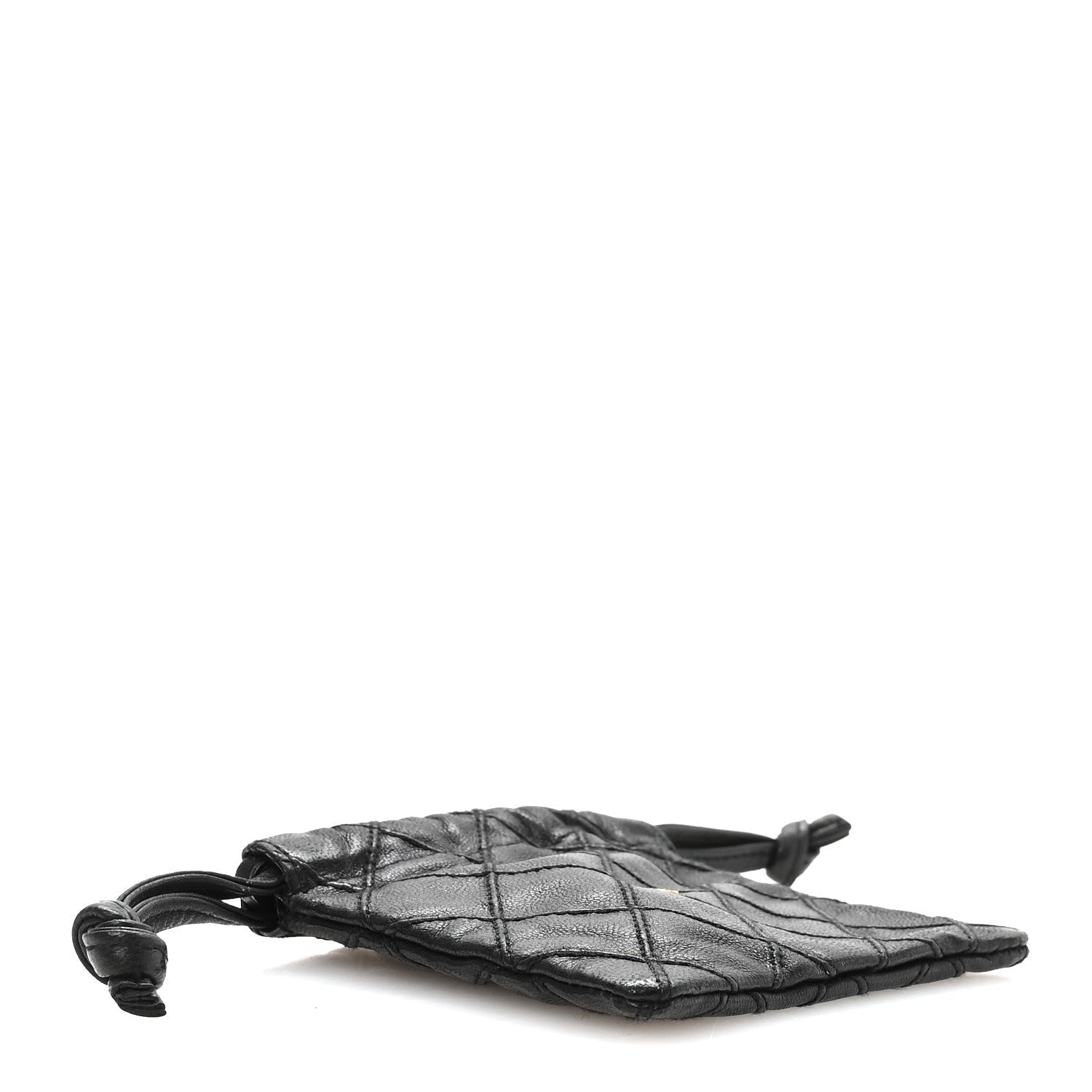 Calfskin Quilted Drawstring Pouch Black