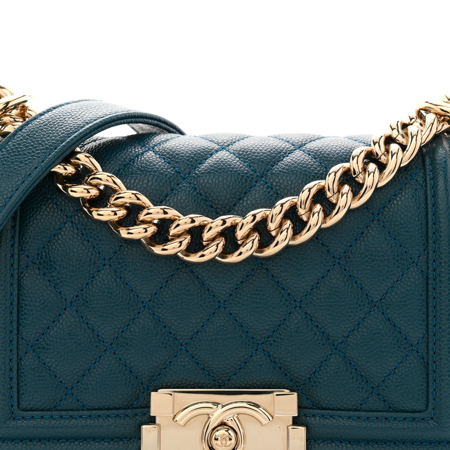 Caviar Quilted Small Boy Flap Dark Blue