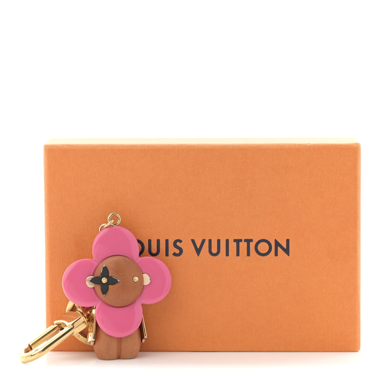 Wood Monogram Vivienne Puppet Bag Charm Key Holder Pink