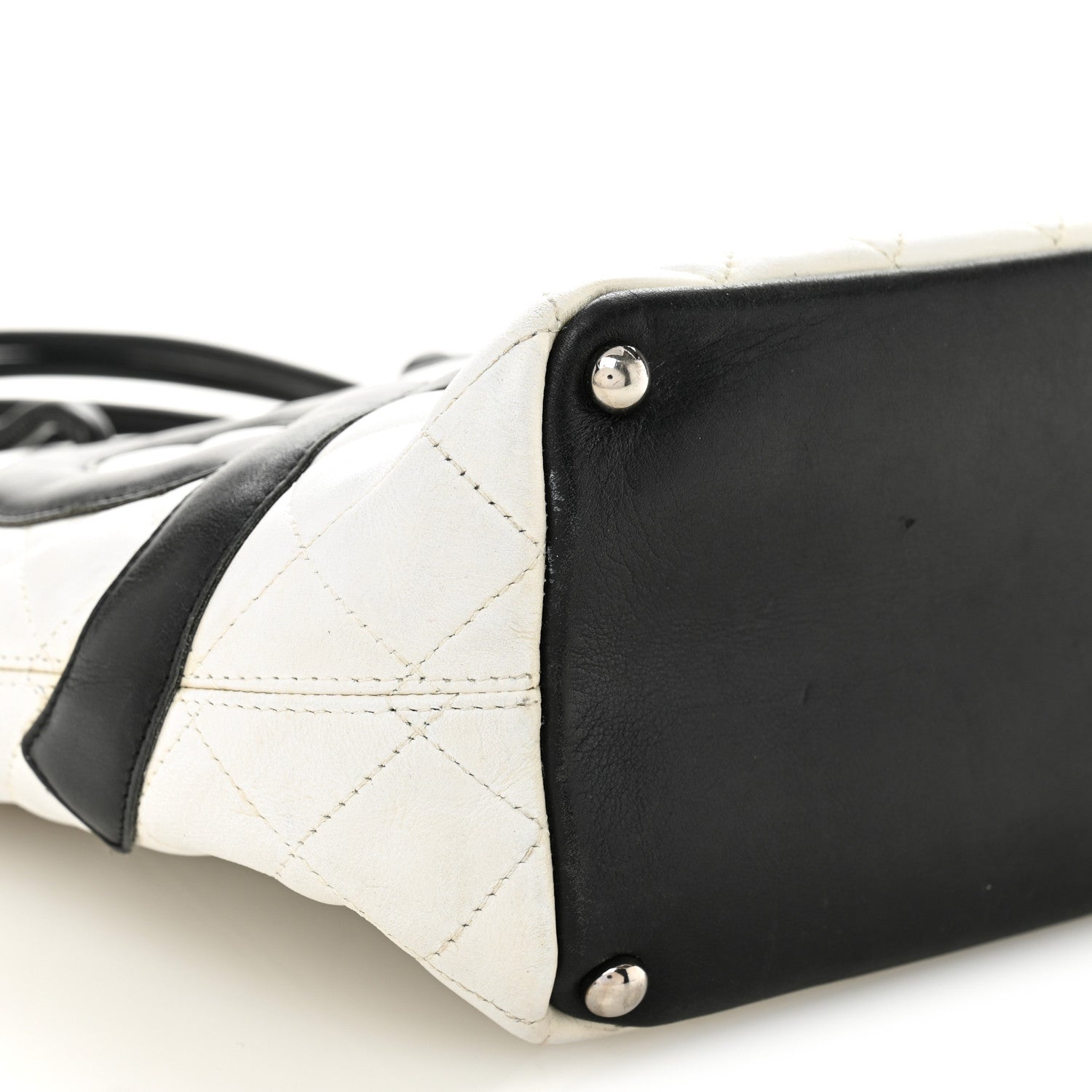 Calfskin Quilted Medium Cambon Tote White Black