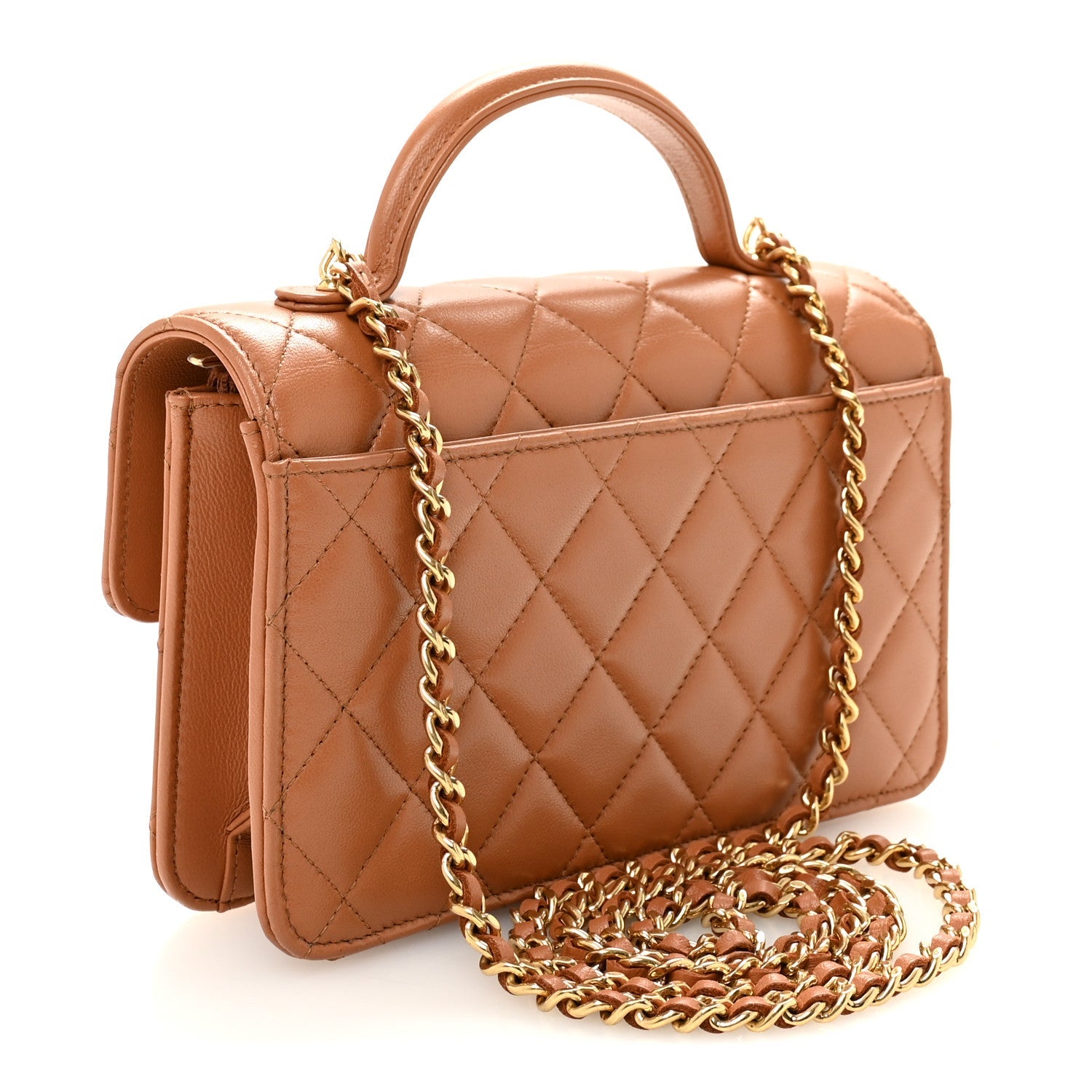 Lambskin Quilted Preppy Satchel Wallet On Chain WOC Brown