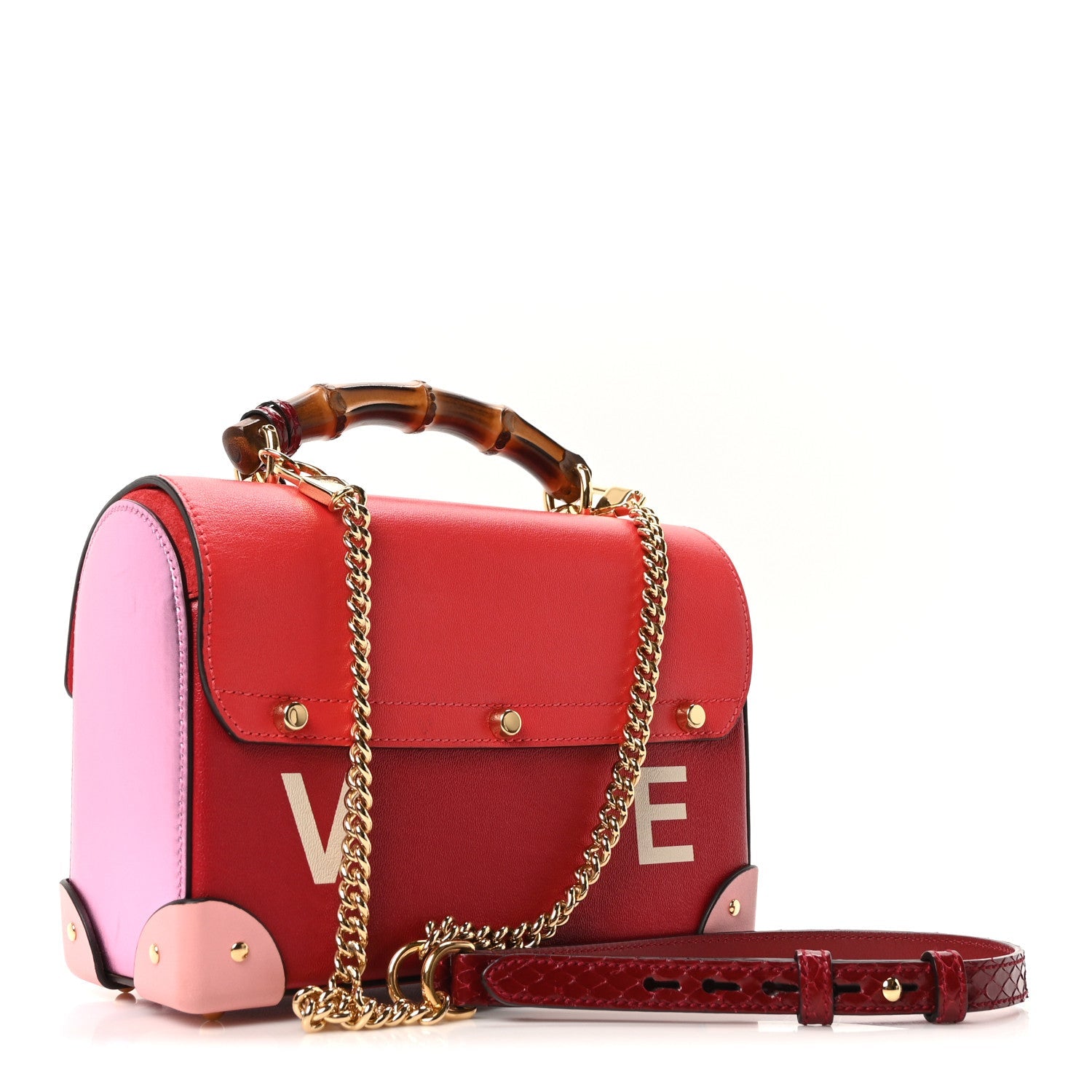 Calfskin Suede Snakeskin Valentines Day Small Padlock Bamboo Shoulder Bag Red Pink Multicolor