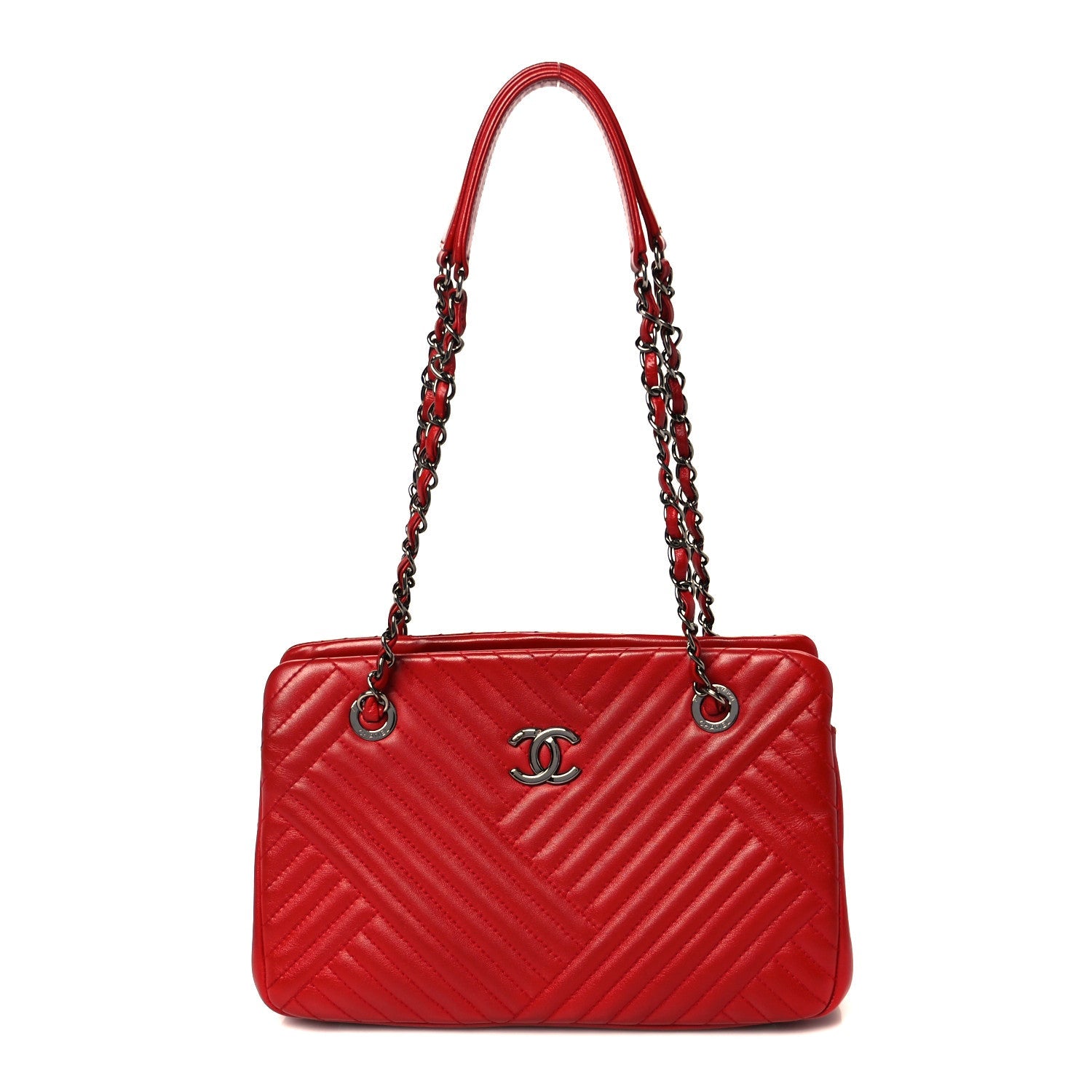 Lambskin Quilted CC Crossing Shopping Tote Red