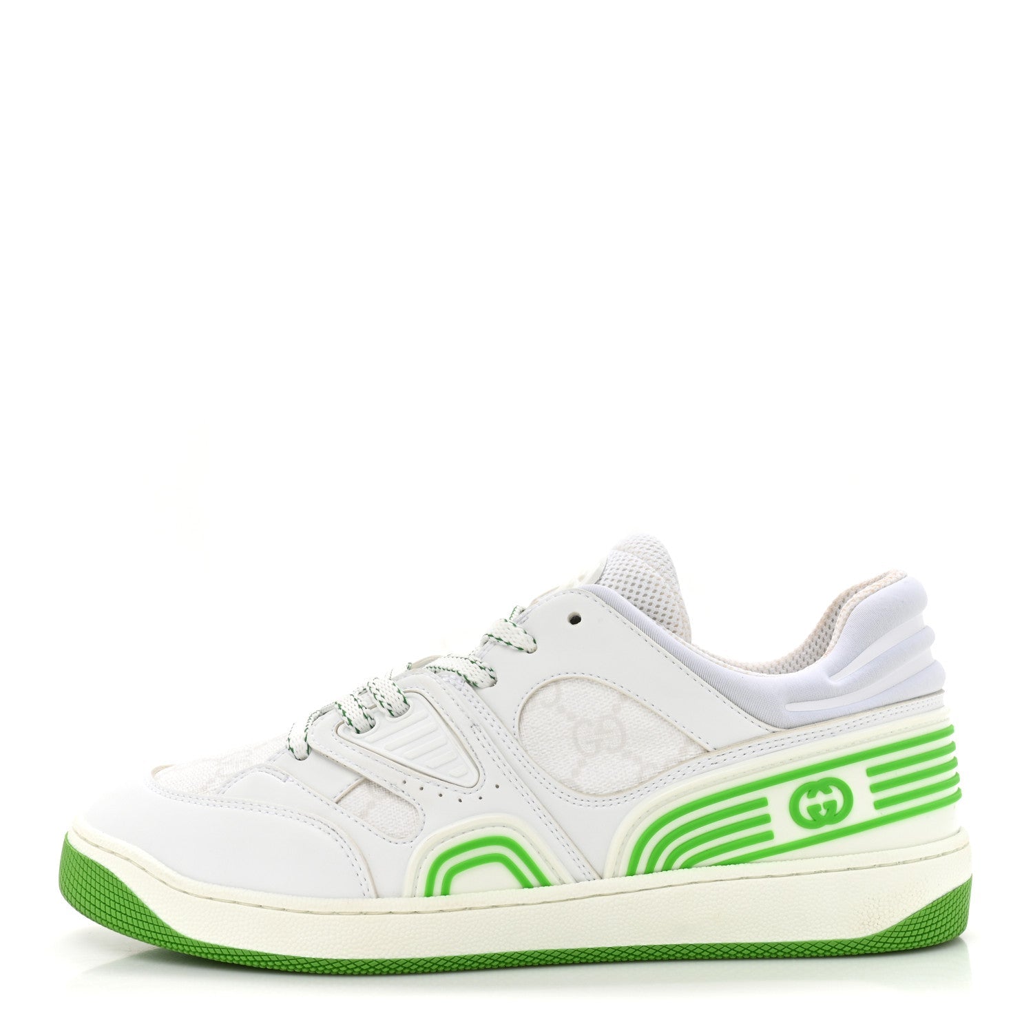 Demetra GG Supreme Monogram Womens Basket Low Top Sneakers 38 Great White Green