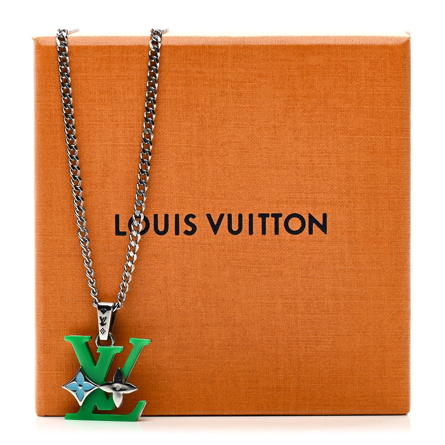 Plexiglass Monogram Row Pendant Necklace Green Multicolor