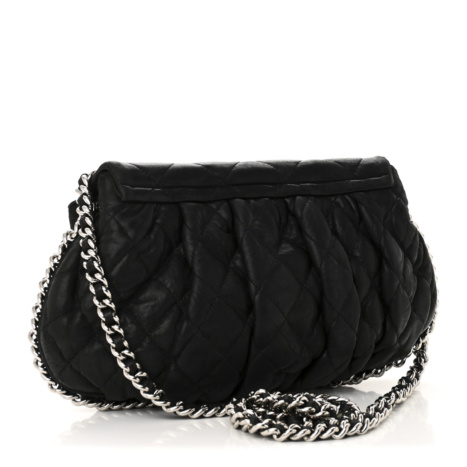 Washed Lambskin Quilted Medium Chain Around Messenger Black