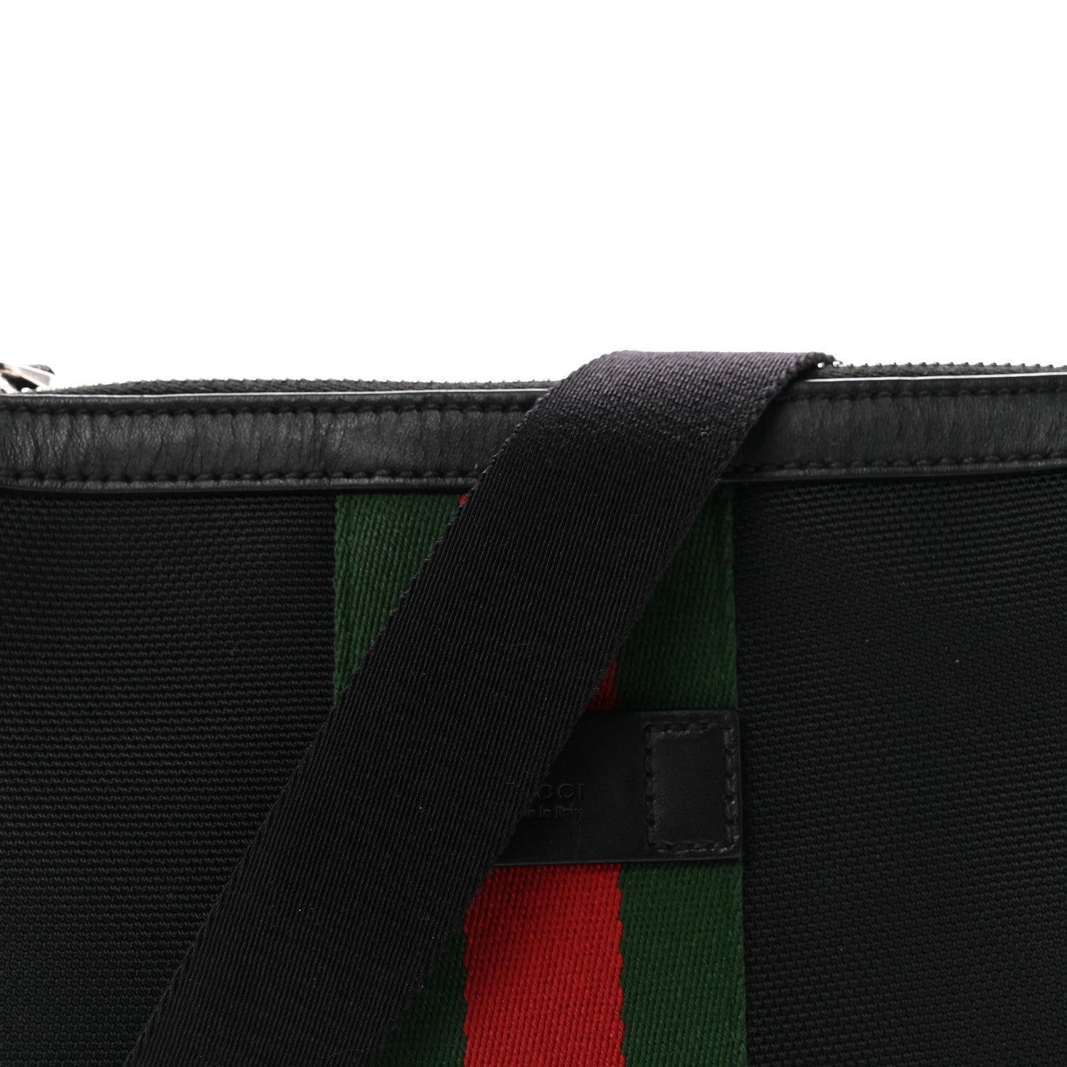 Techno Canvas Selleria Calfskin Web Small Flat Messenger Bag Black