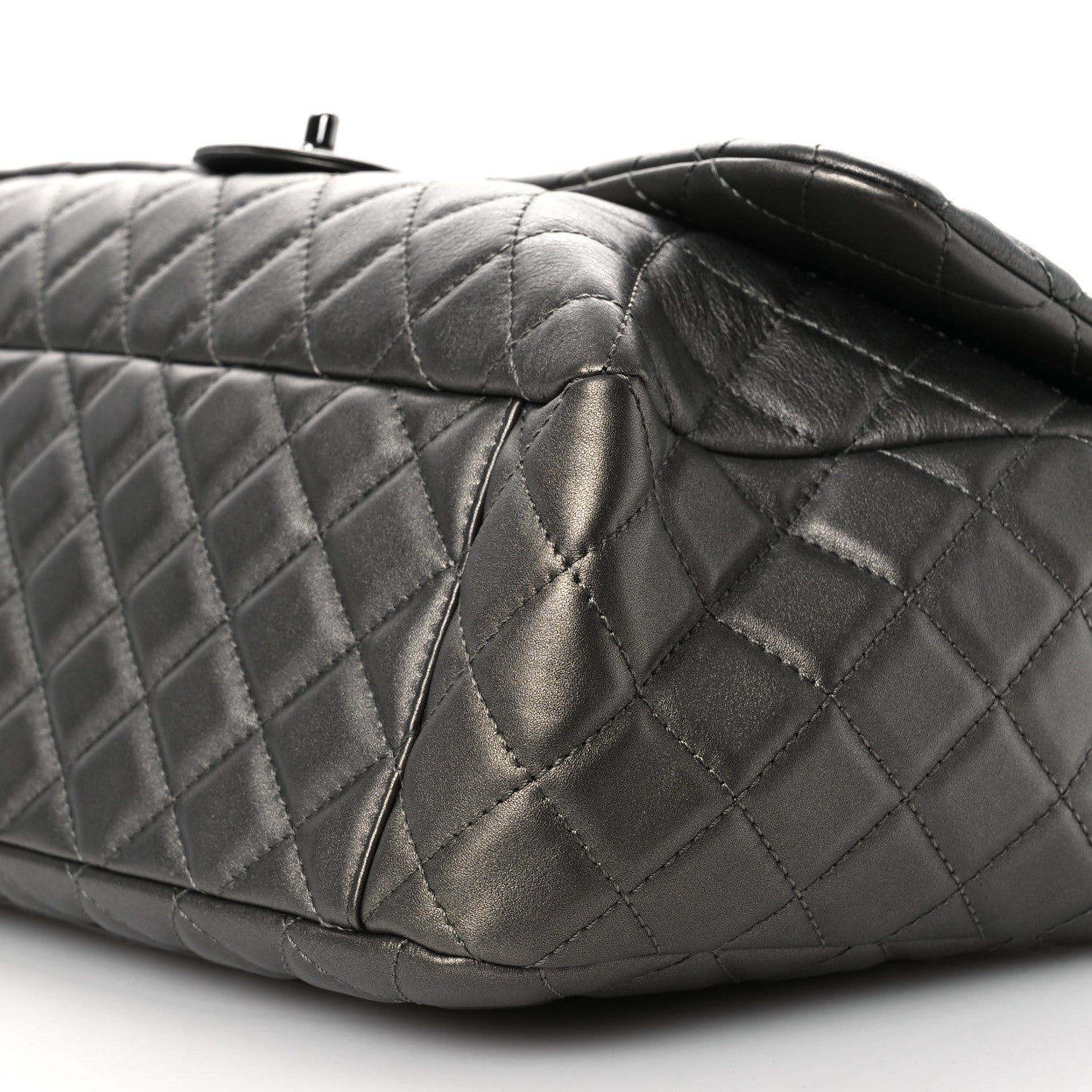 Metallic Lambskin Quilted XXL Travel Flap Bag  Dark Grey