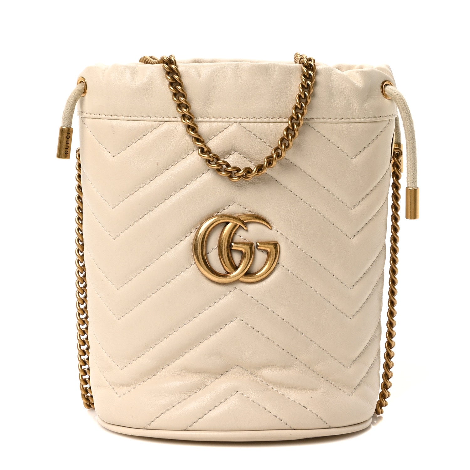 Calfskin Matelasse Mini GG Marmont 2.0 Bucket Bag White