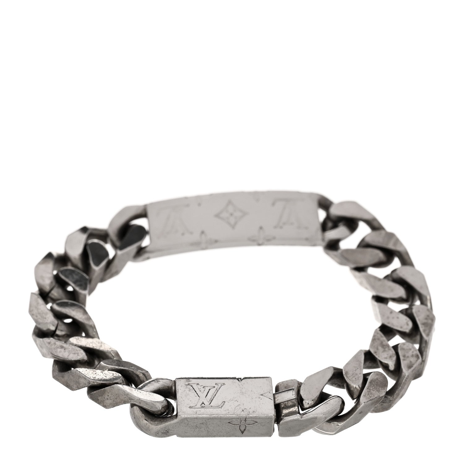 Zamac Palladium Monogram Chain Bracelet Silver