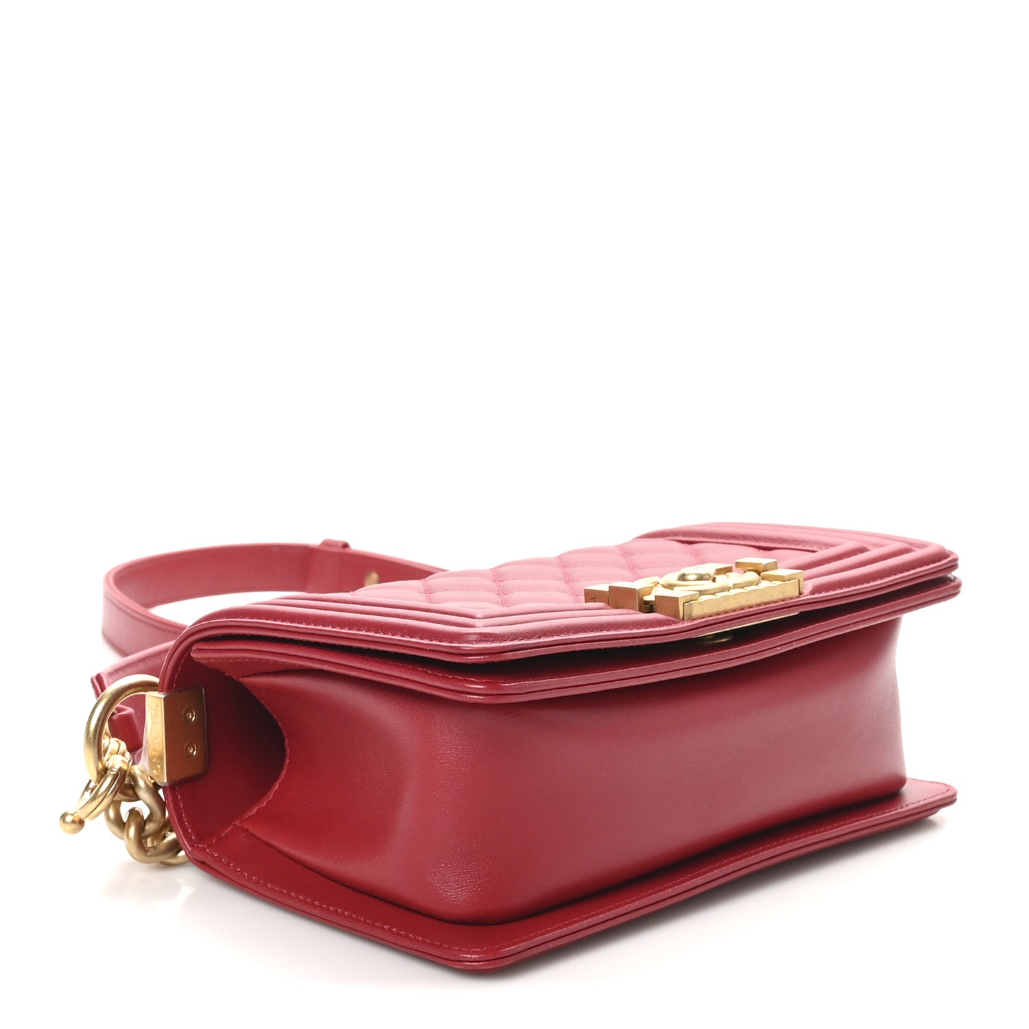 Calfskin Quilted Small Boy Logo Top Handle Flap Red