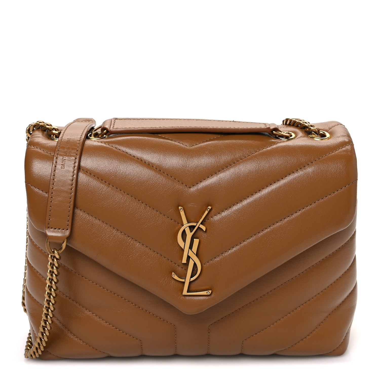 Calfskin Y Quilted Monogram Small Loulou Chain Satchel Dark Natural
