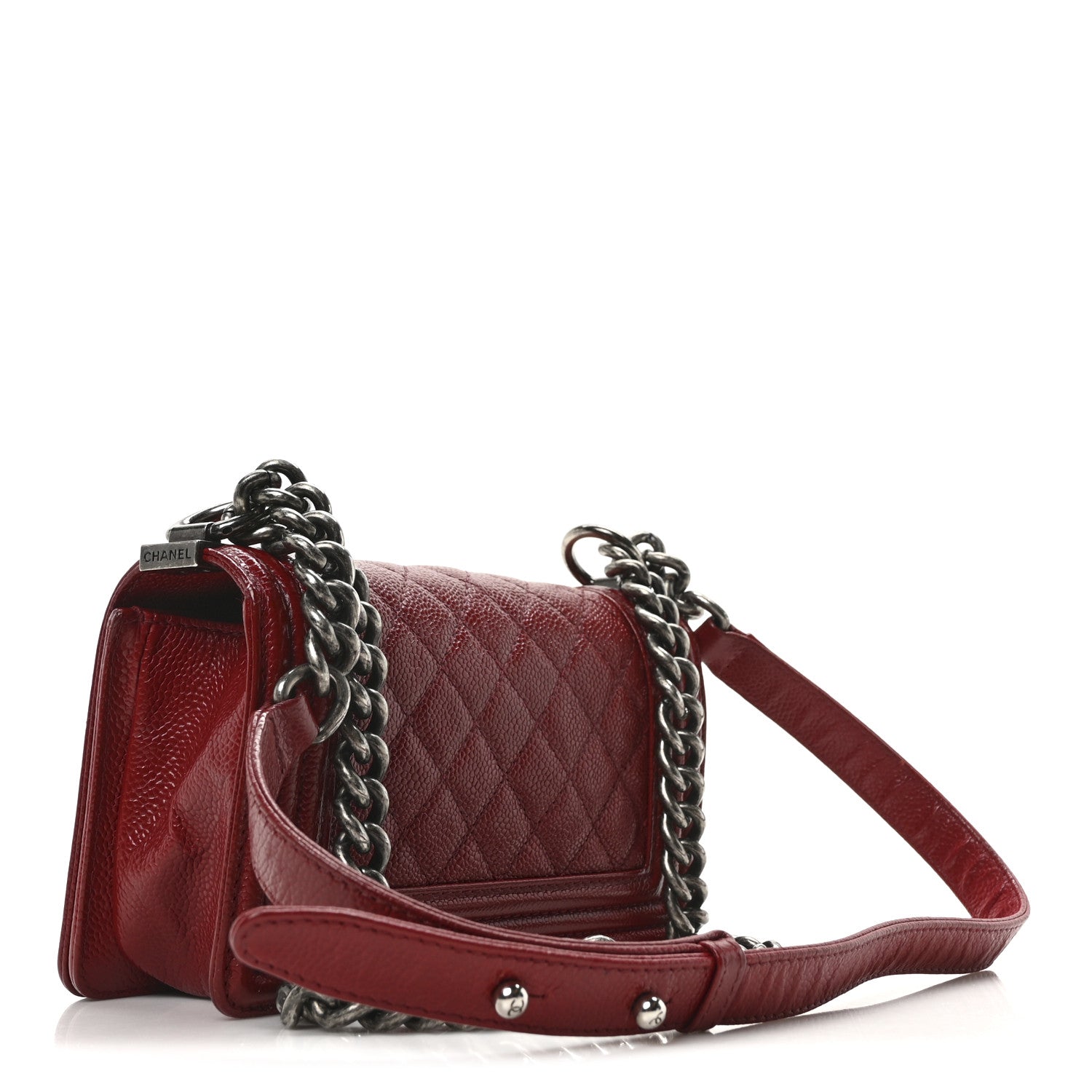 Caviar Quilted Small Boy Flap Dark Red