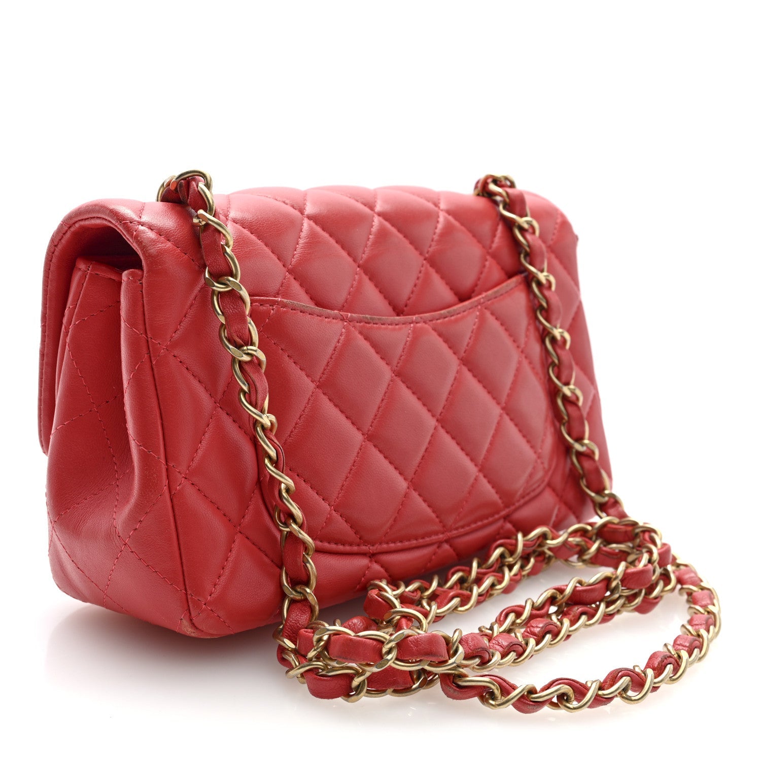 Lambskin Quilted Mini Rectangular Flap Coral