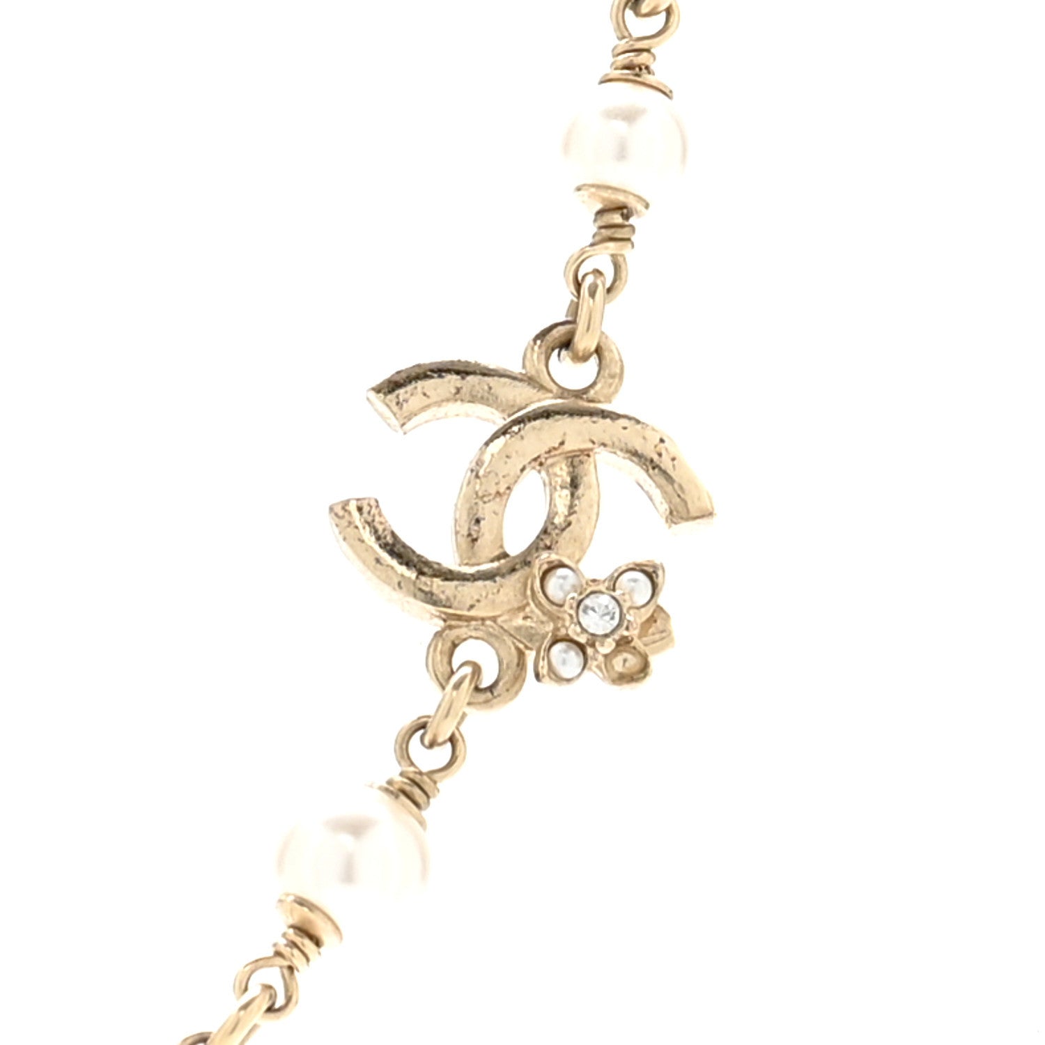 Pearl Crystal CC Flower Necklace Pearly White Light Gold