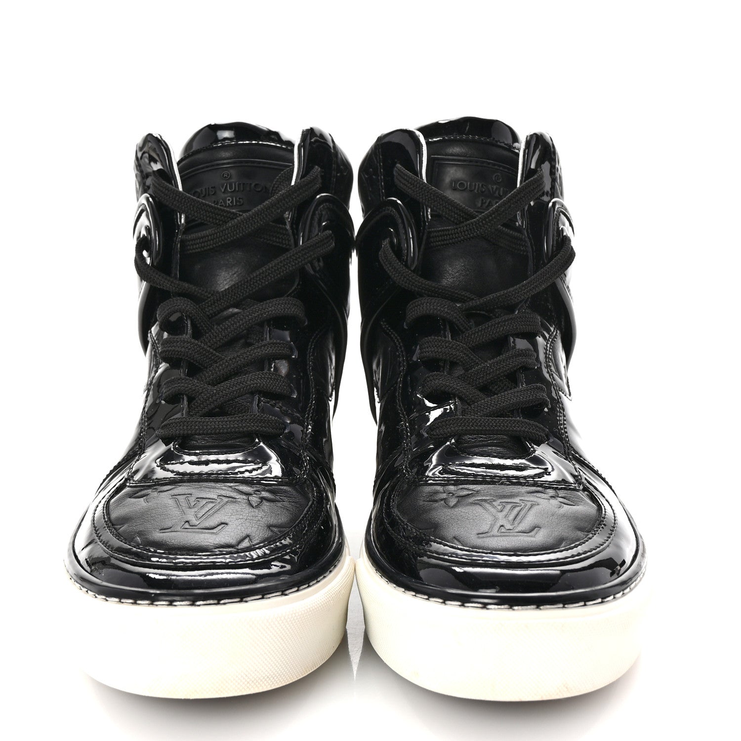Patent Calfskin Monogram High Top Sneakers 36 Black