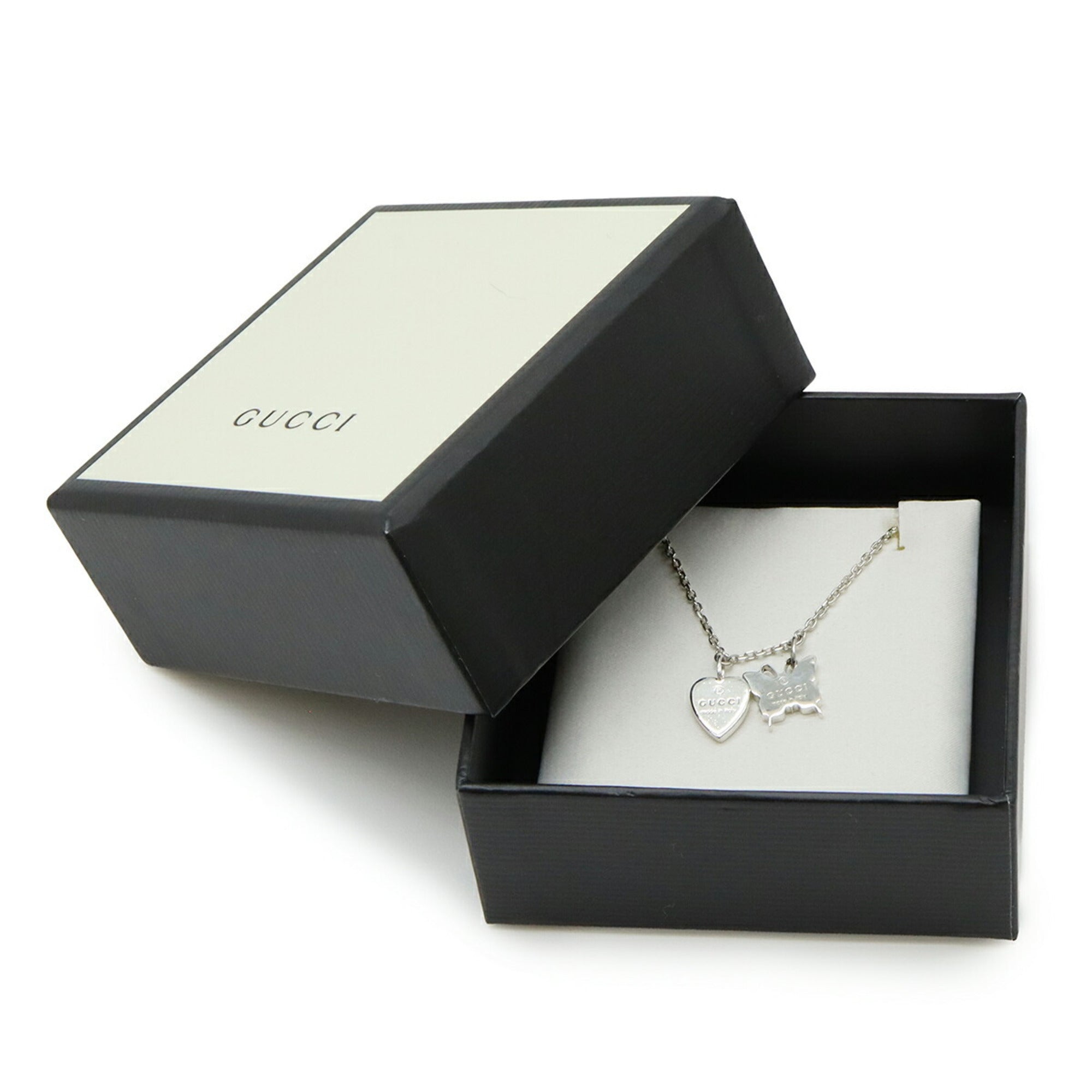 Butterfly and Heart Motif Pendant Necklace Sterling Silver