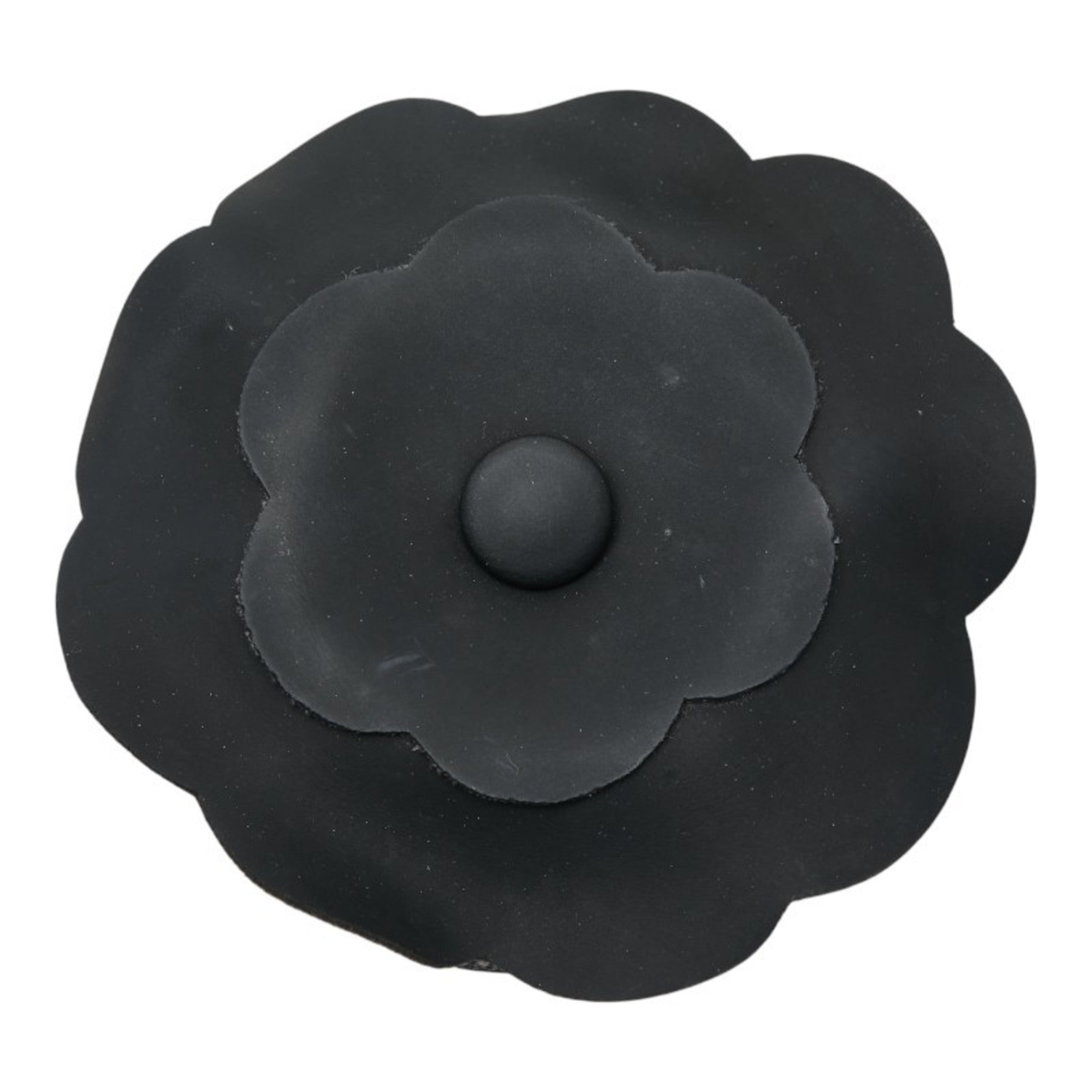 Camellia Brooch Black Leather and Metal