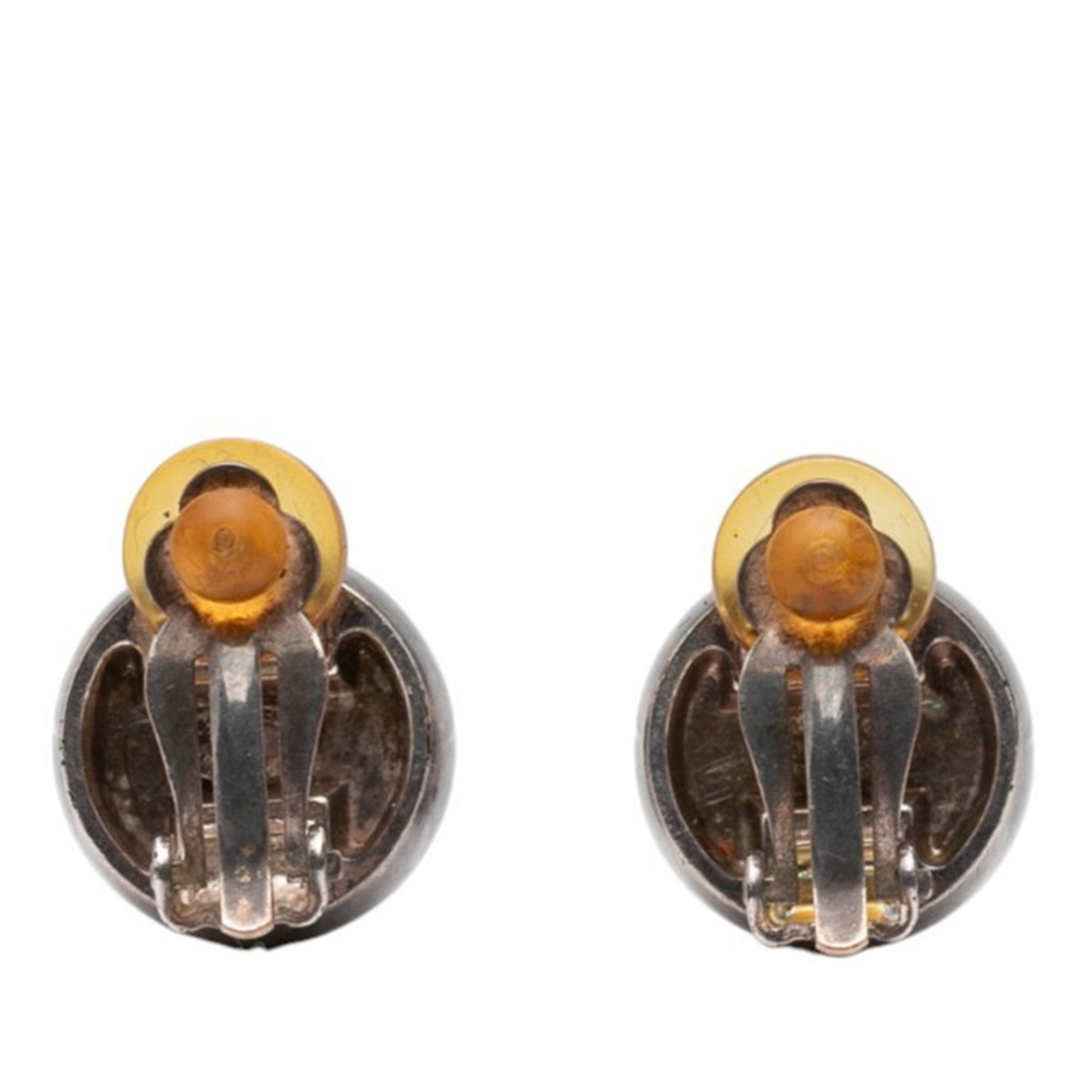 Vintage Earrings Logo Silver-Tone Metal