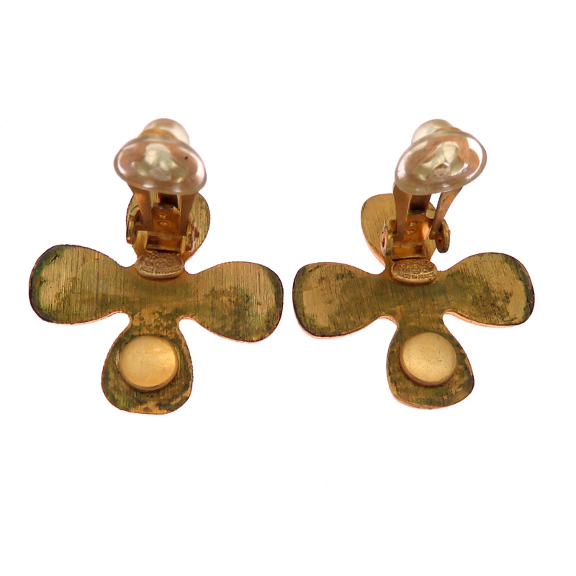 CC Logo Clover Clip-On Earrings Metal