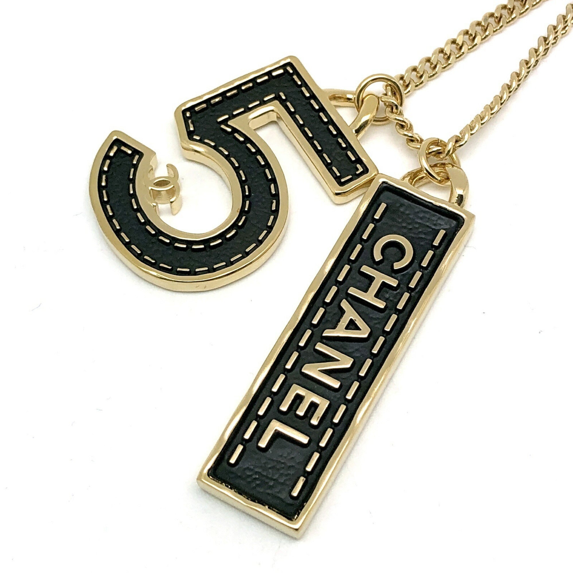 CC Logo Pendant Necklace Gold-Tone Metal