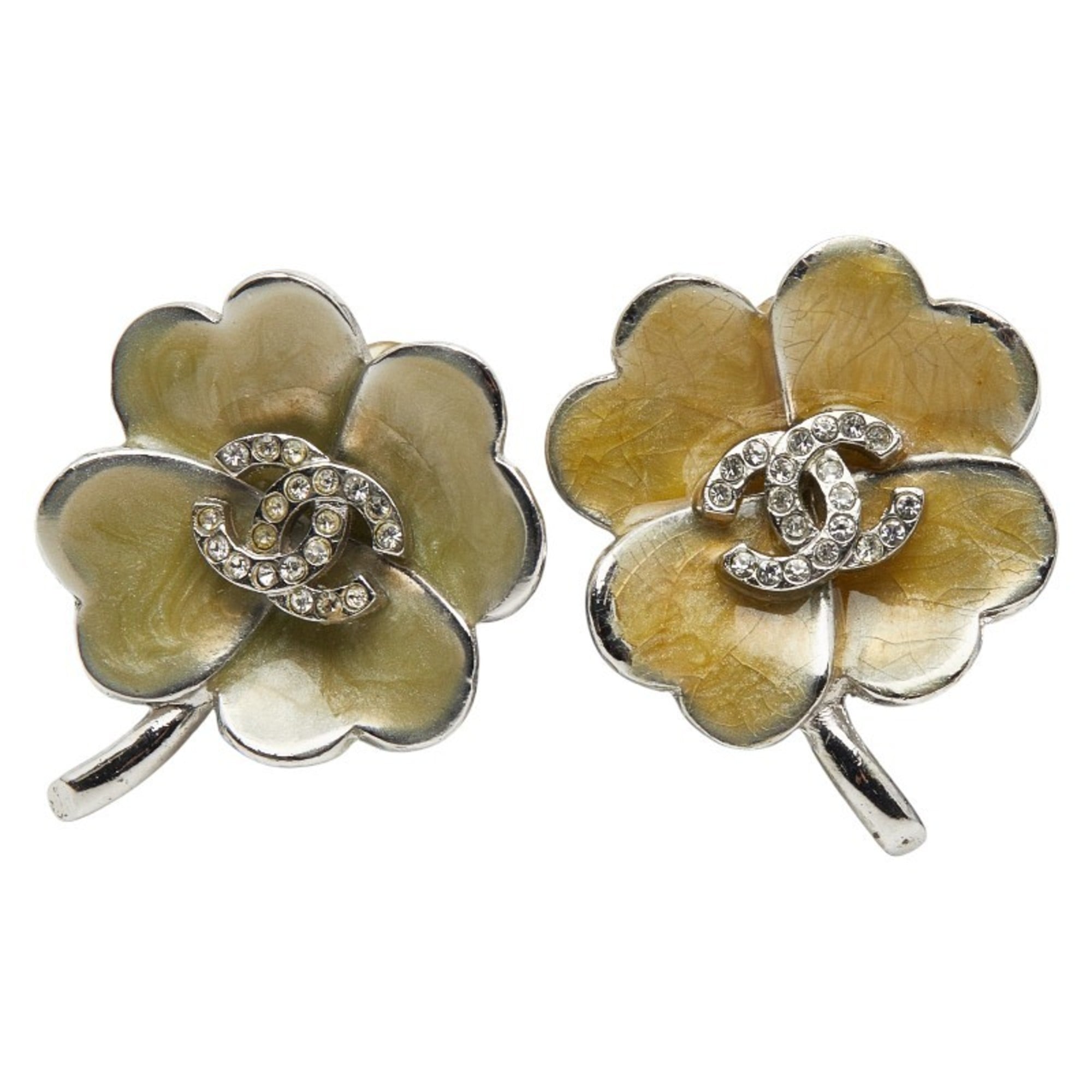 CC Logo Clover Clip-On Earrings Silver-Tone Metal Silver-Tone Metal