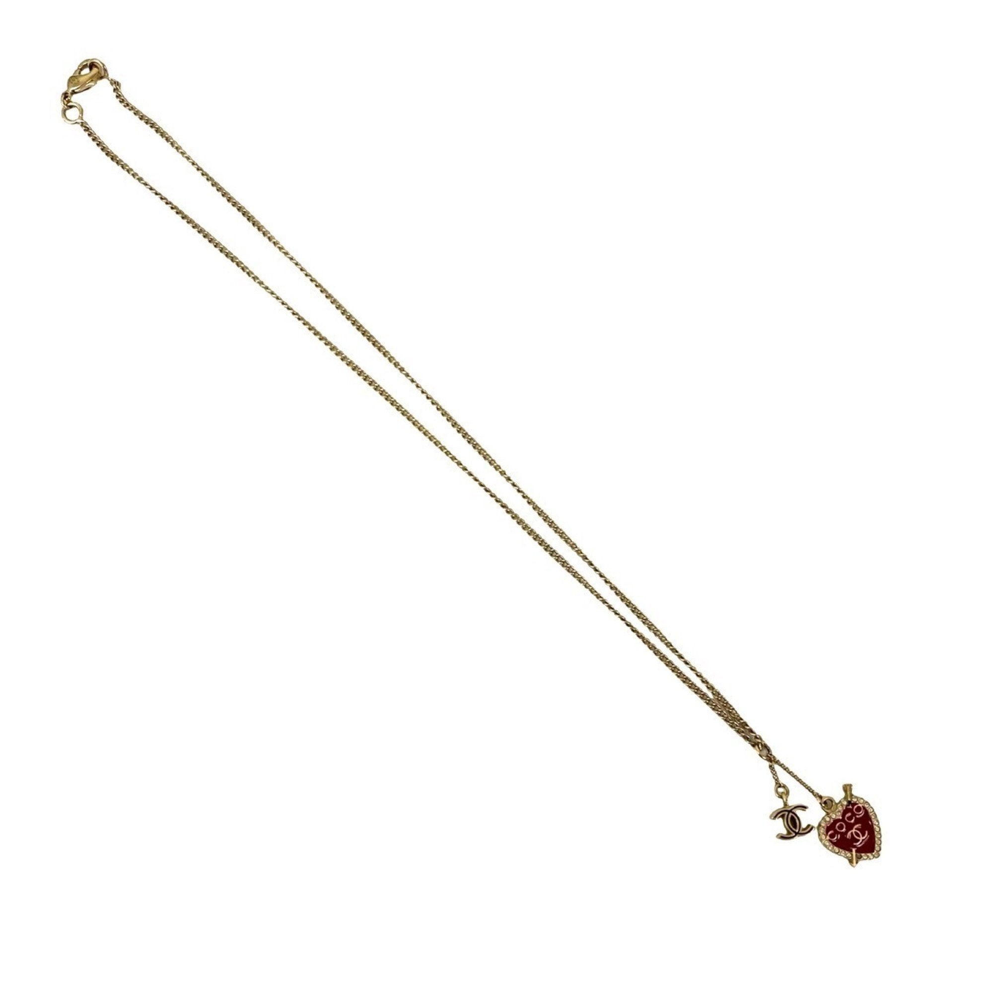 CC Logo Chain Heart Pendant Necklace Metal