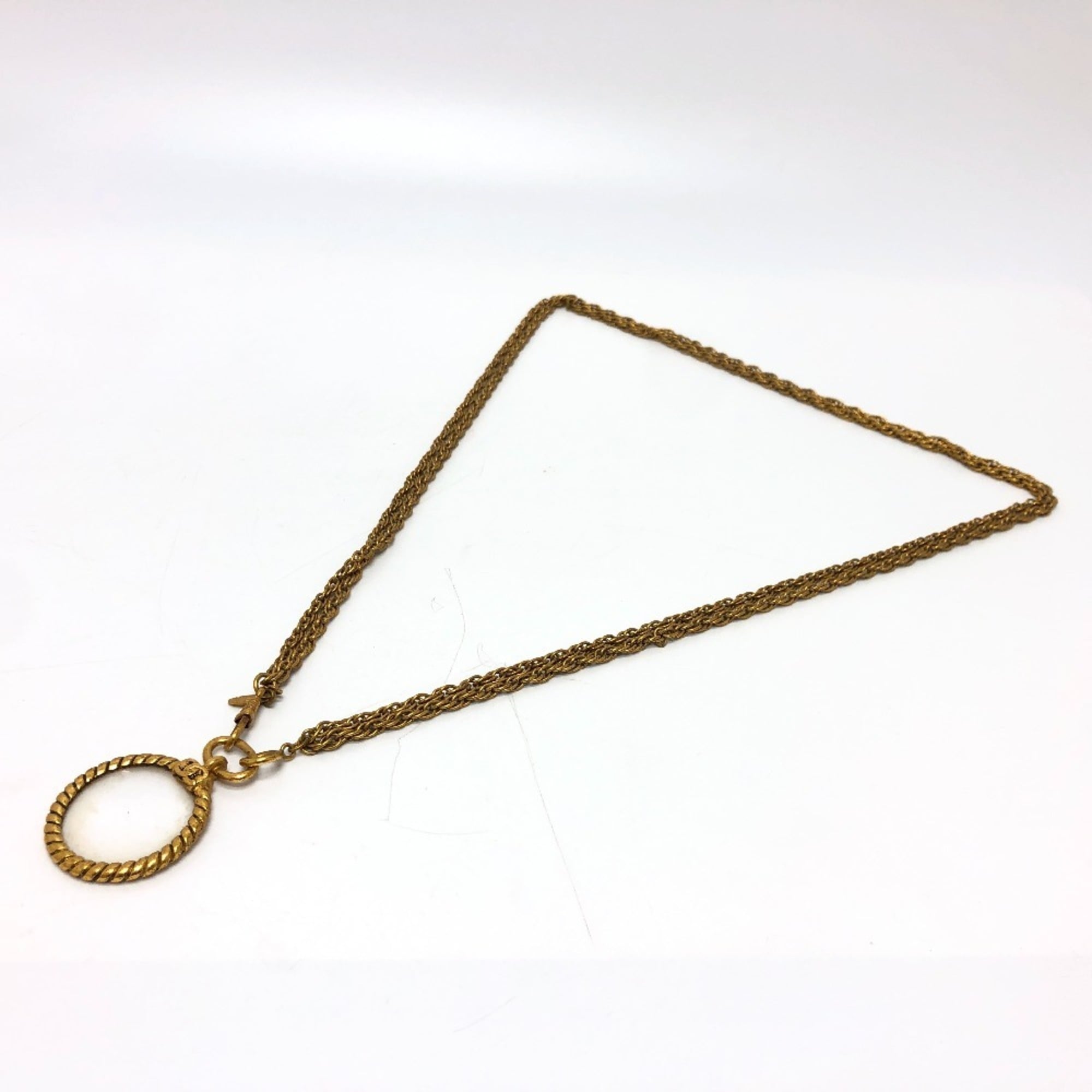 Vintage Magnifying Glass Pendant Necklace Metal Gold