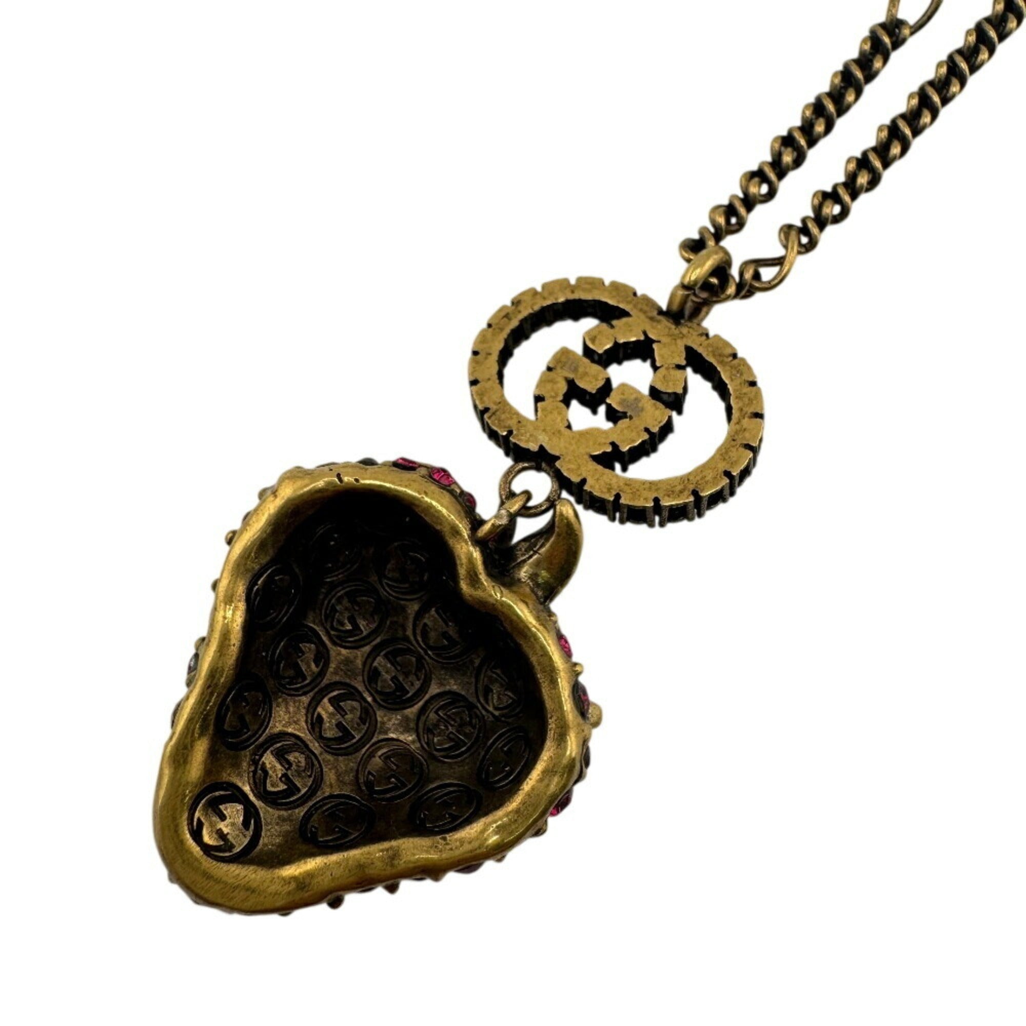 Rhinestone Strawberry Necklace Gold