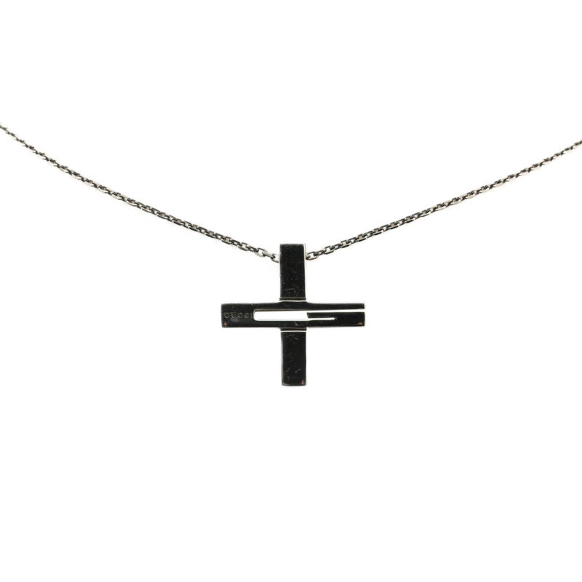 Cutout G Cross Pendant Necklace Ruthenium and Sterling Silver