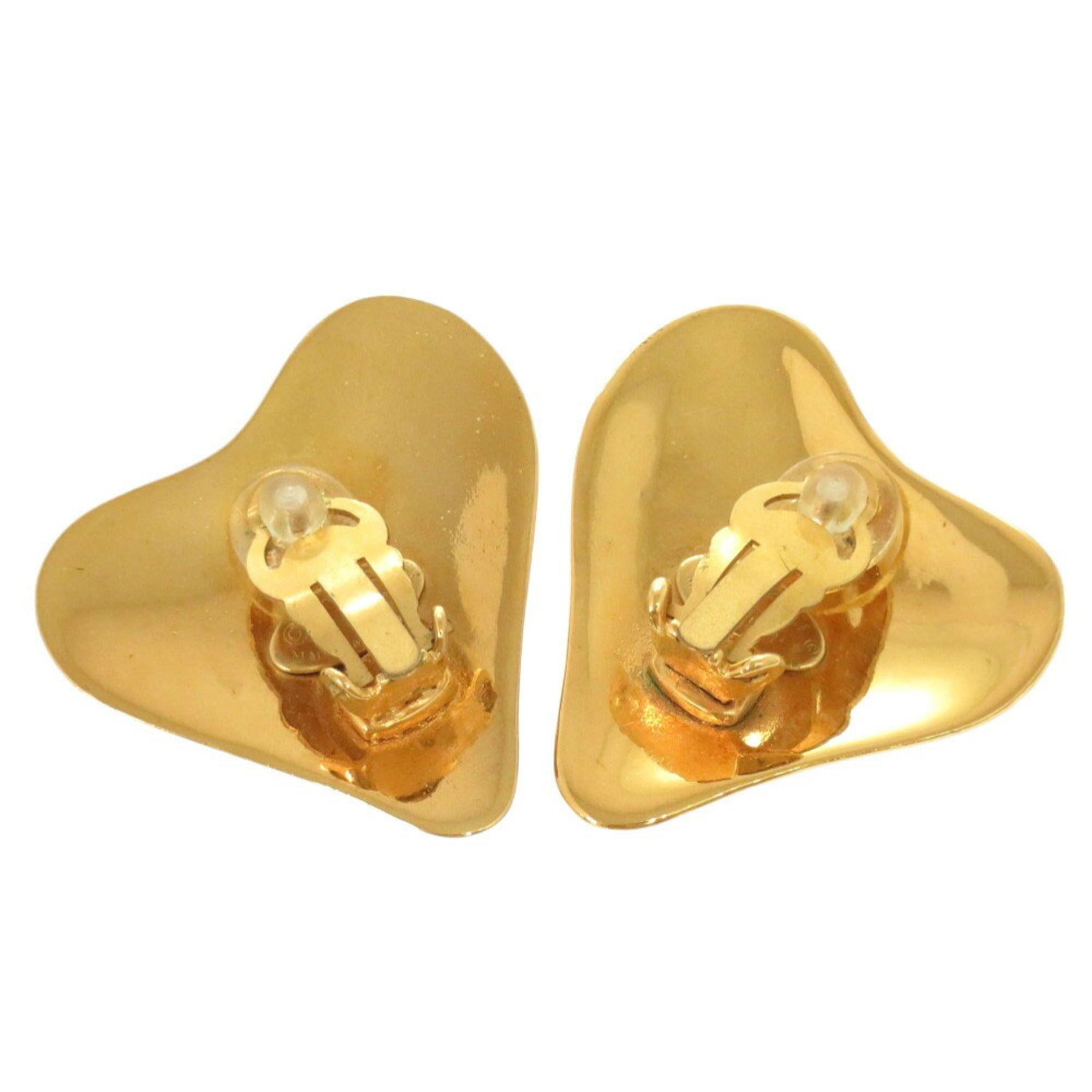 CC Logo Heart Clip-On Earrings Gold-Tone Metal Gold-Tone Metal