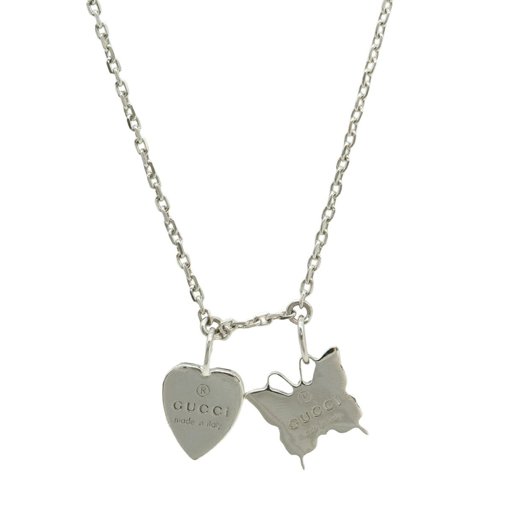 Butterfly and Heart Motif Pendant Necklace Sterling Silver