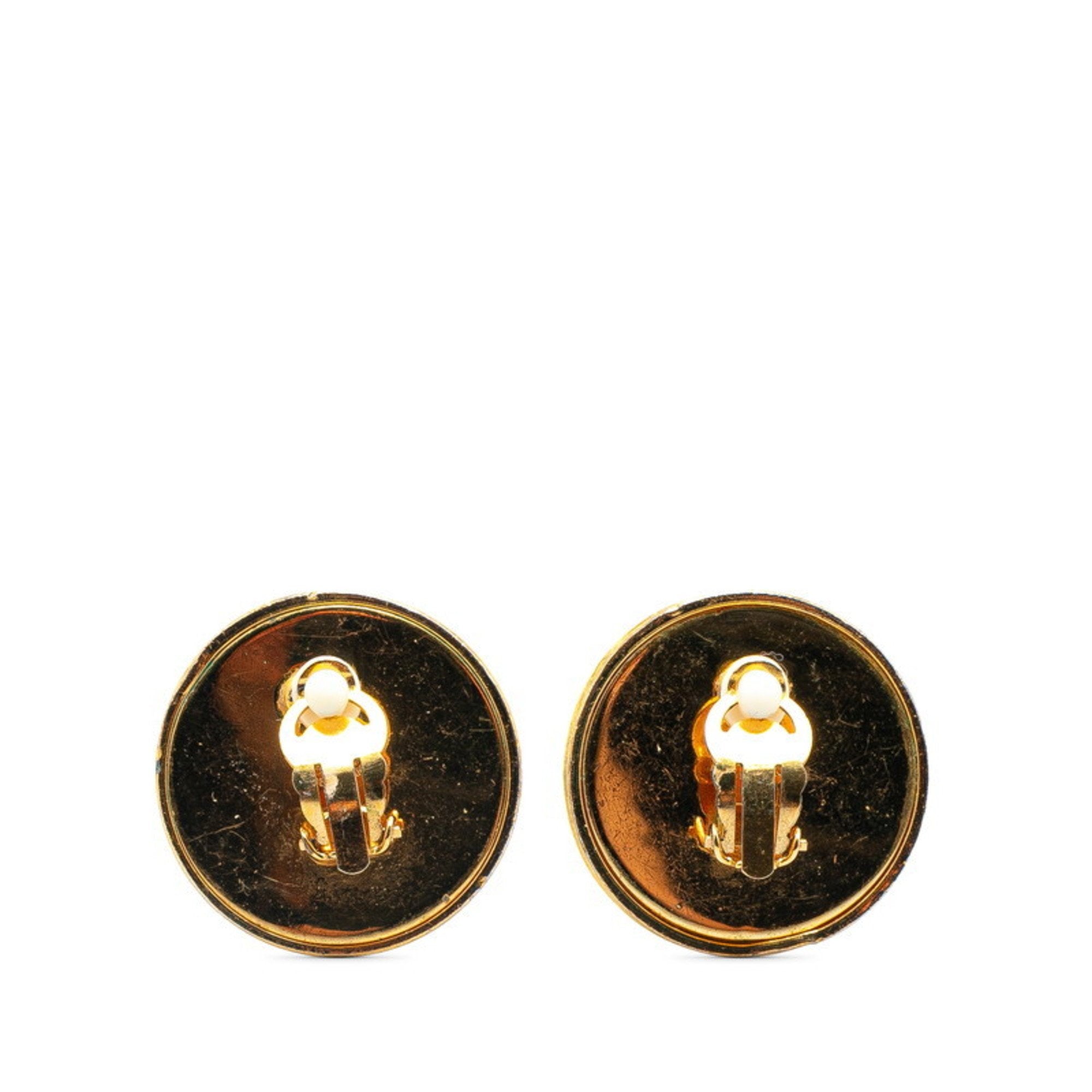 CC Logo Round Clip-On Earrings Metal Gold-Tone Metal