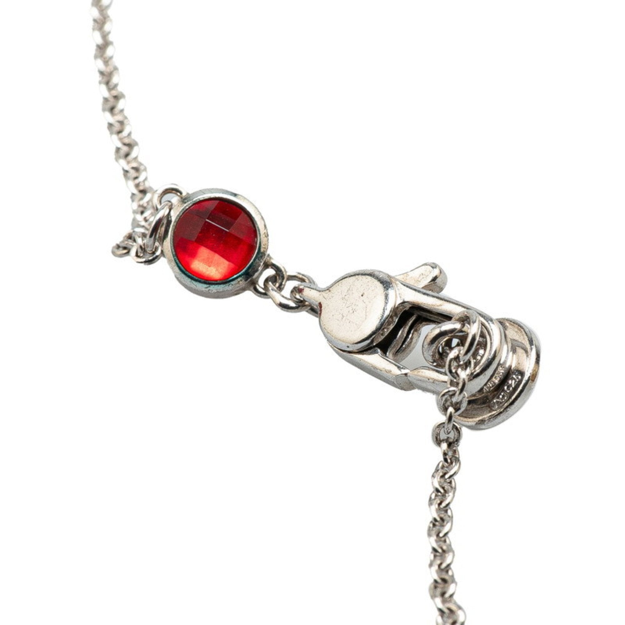 Heart Motif Pendant Necklace Sterling Silver with Red Colored Stones
