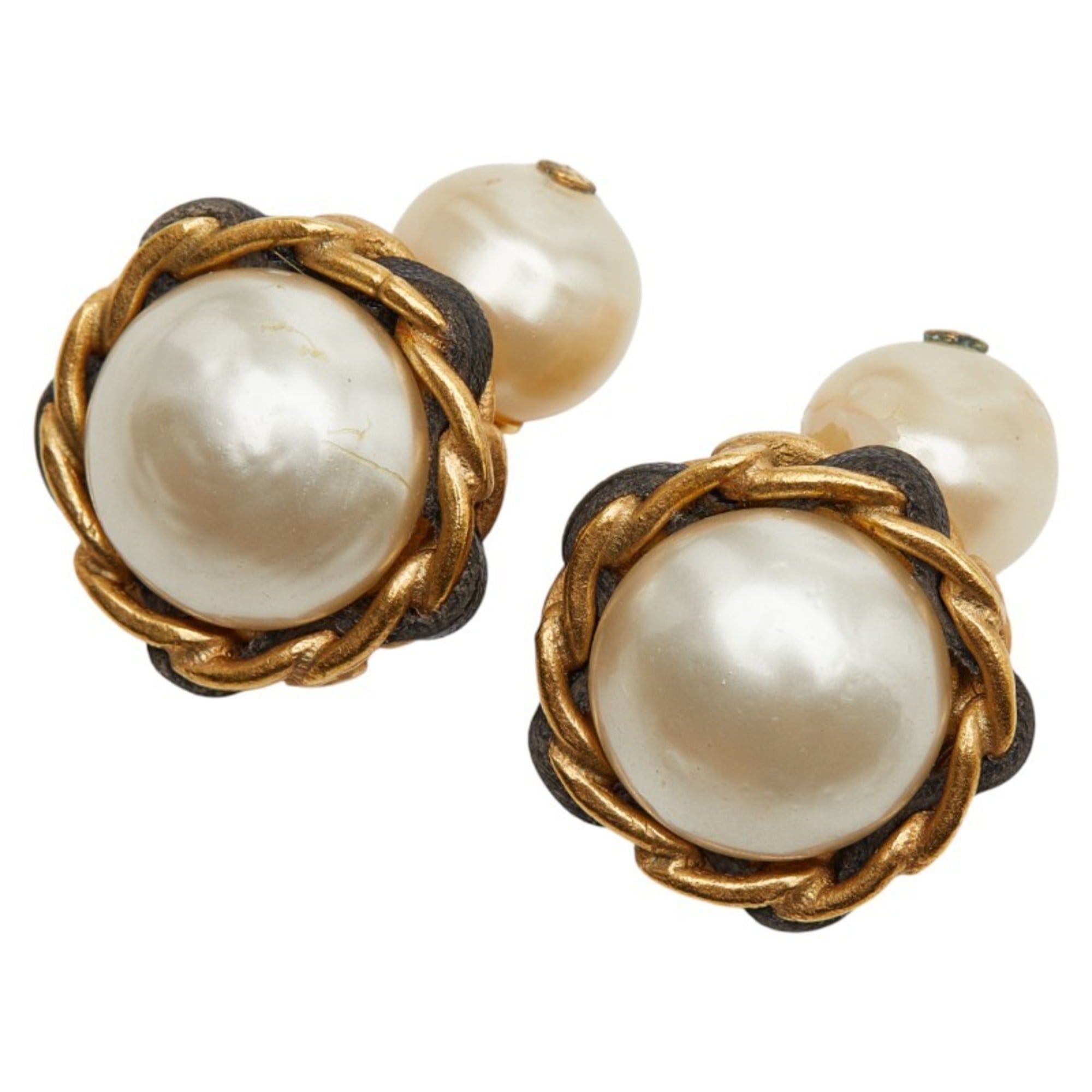 Vintage Cufflinks Gold and Black Faux Pearl Plated Leather Bracelet