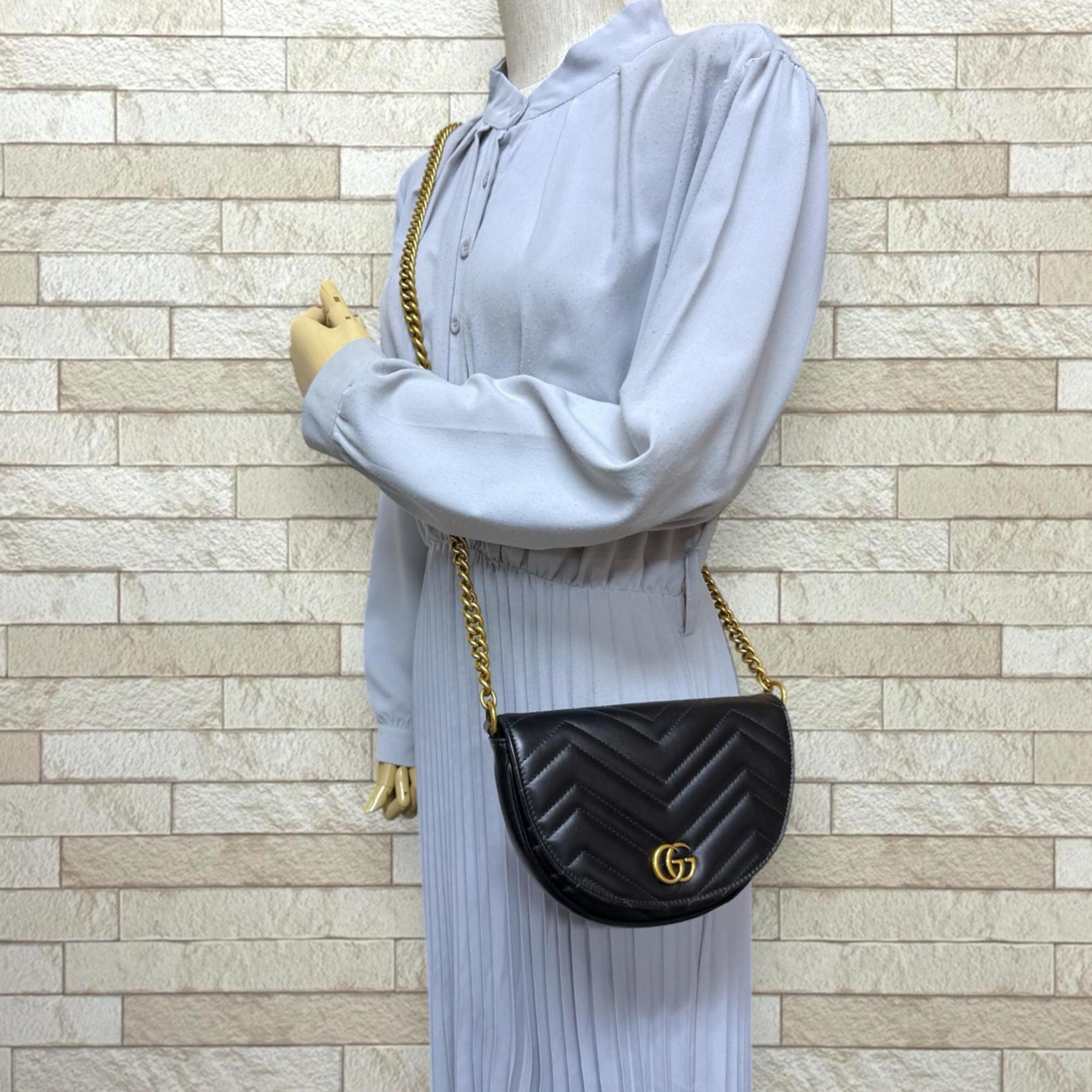 GG Marmont Half Moon Flap Crossbody Bag Matelasse Leather Mini