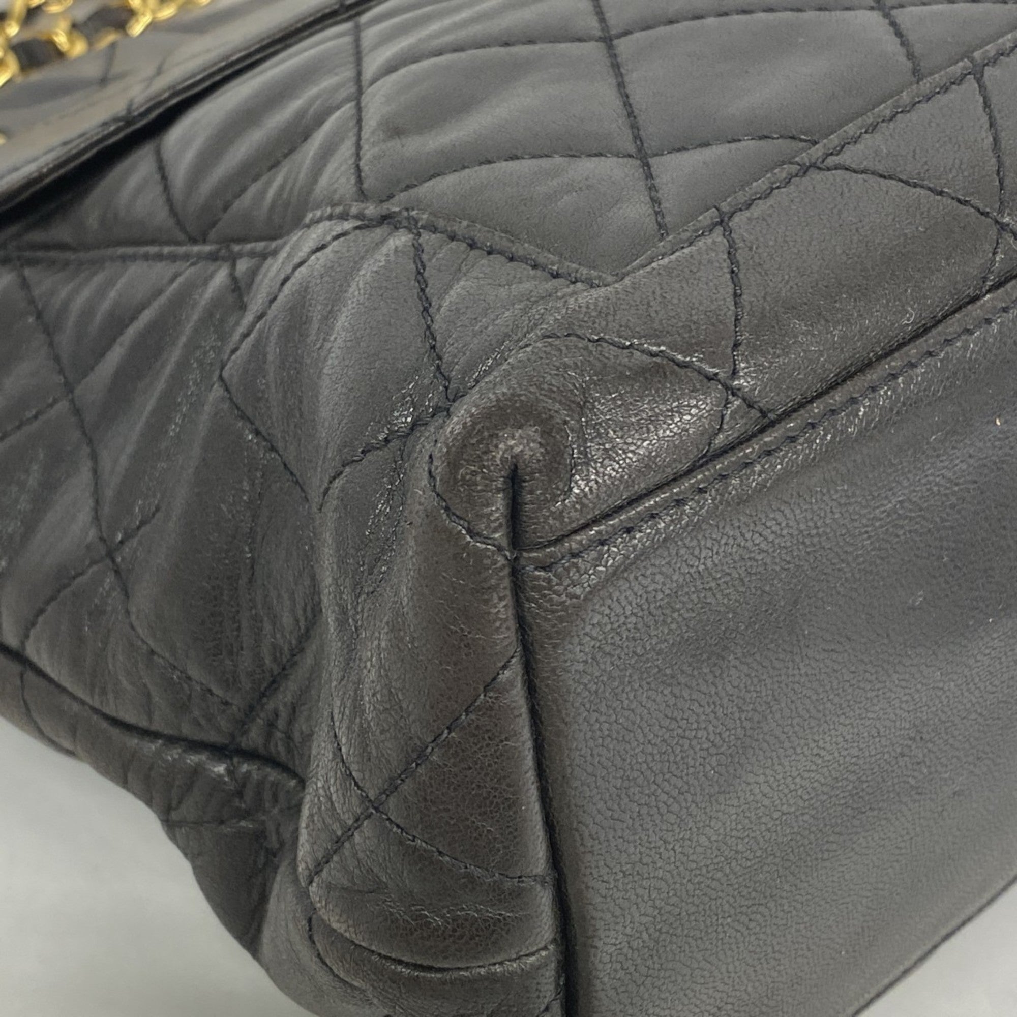 Vintage Front Pocket Shoulder Bag Quilted Lambskin Large