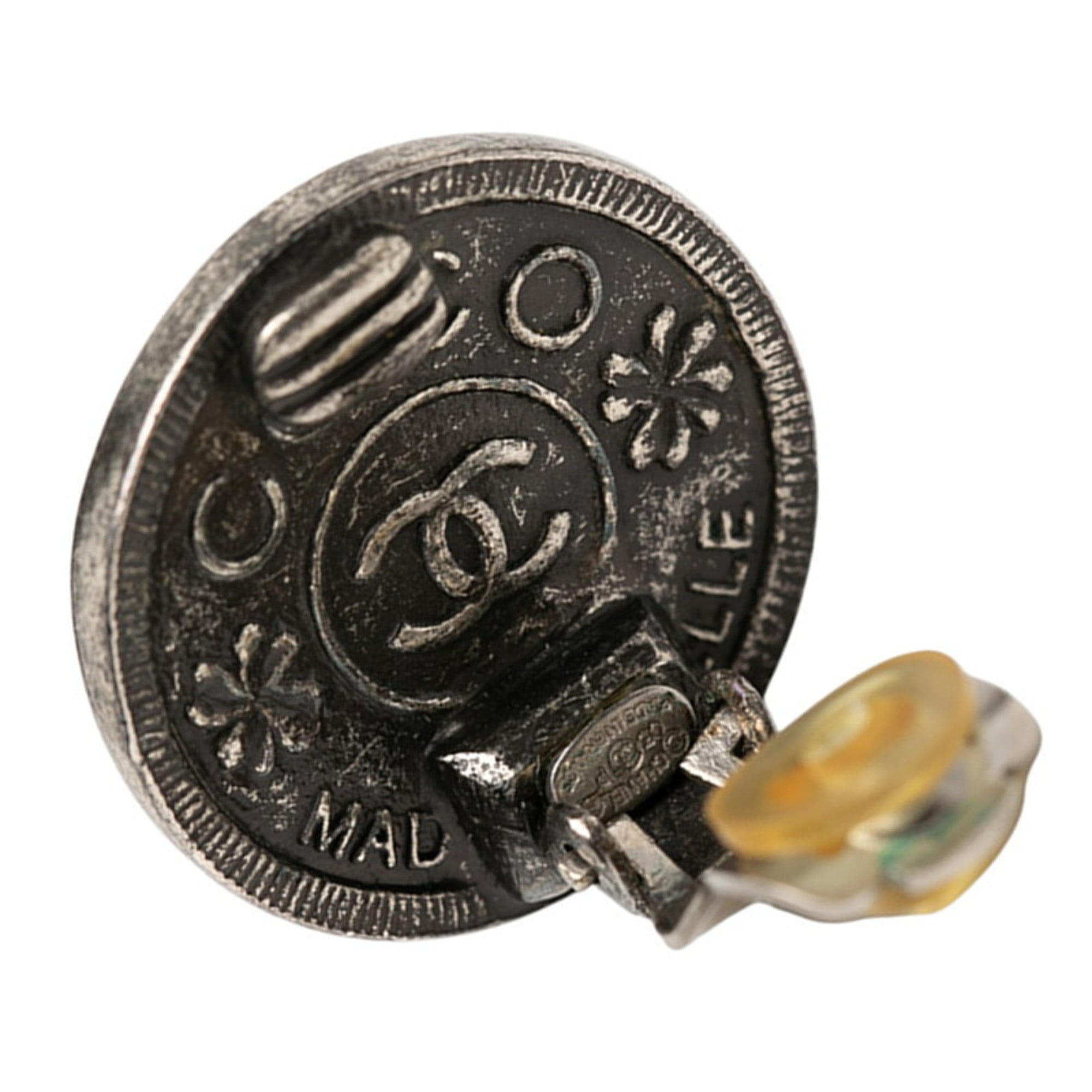 CC Logo Round Clip-On Earrings Silver-Tone Metal Silver-Tone Metal